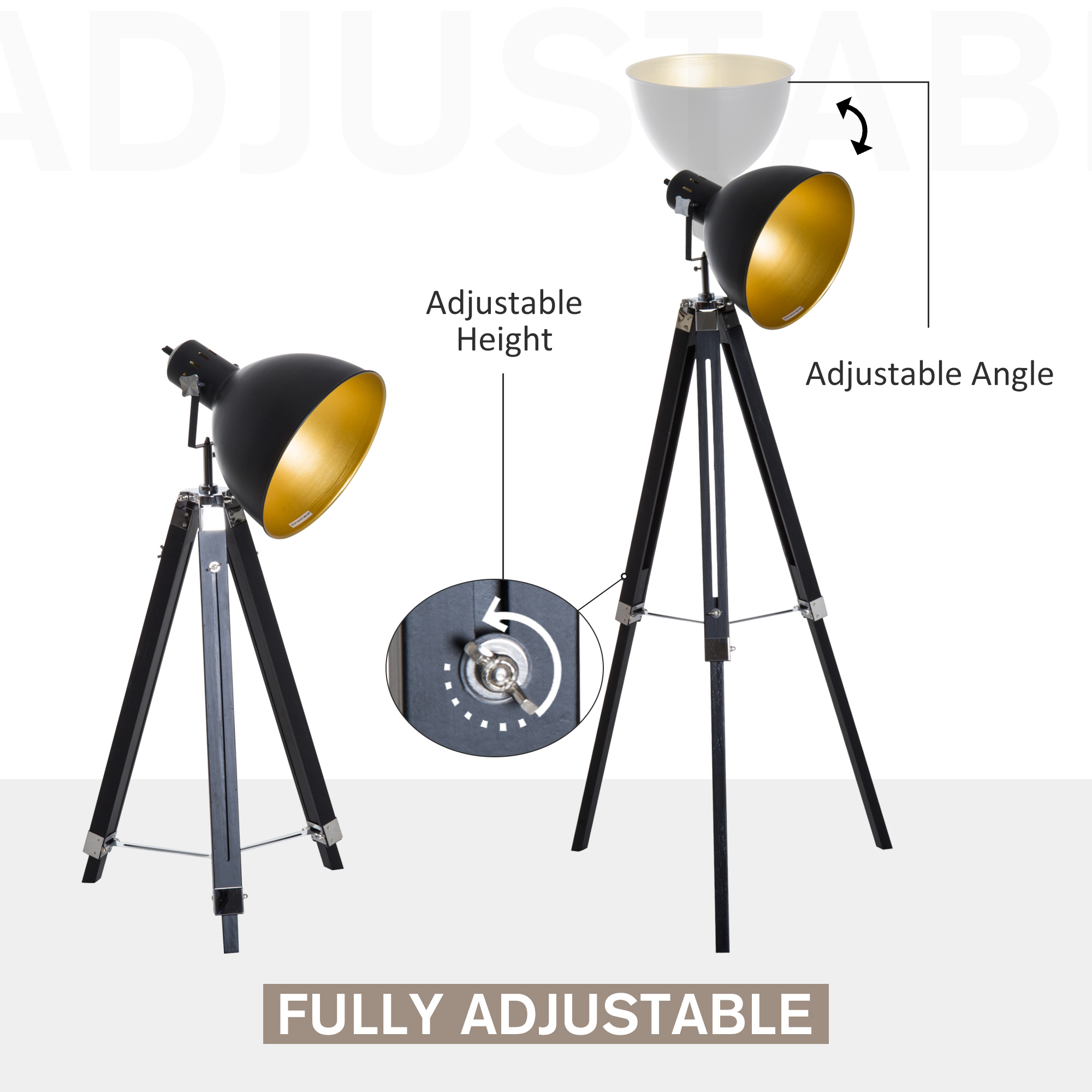 Tripod Floor Lamp,Spotlight Reading Lamp W/ Adjustable Height,Angle,Wood Legs — image 2