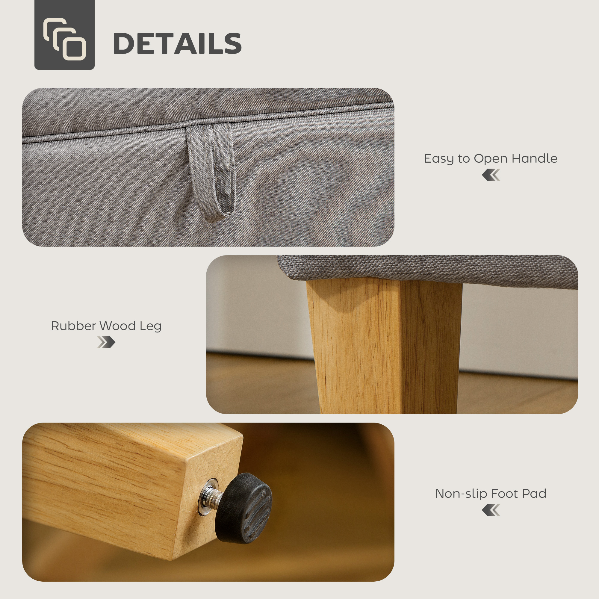 16L Linen Storage Ottoman Padded Footstool With Rubberwood Legs For Box,Bed — image 2