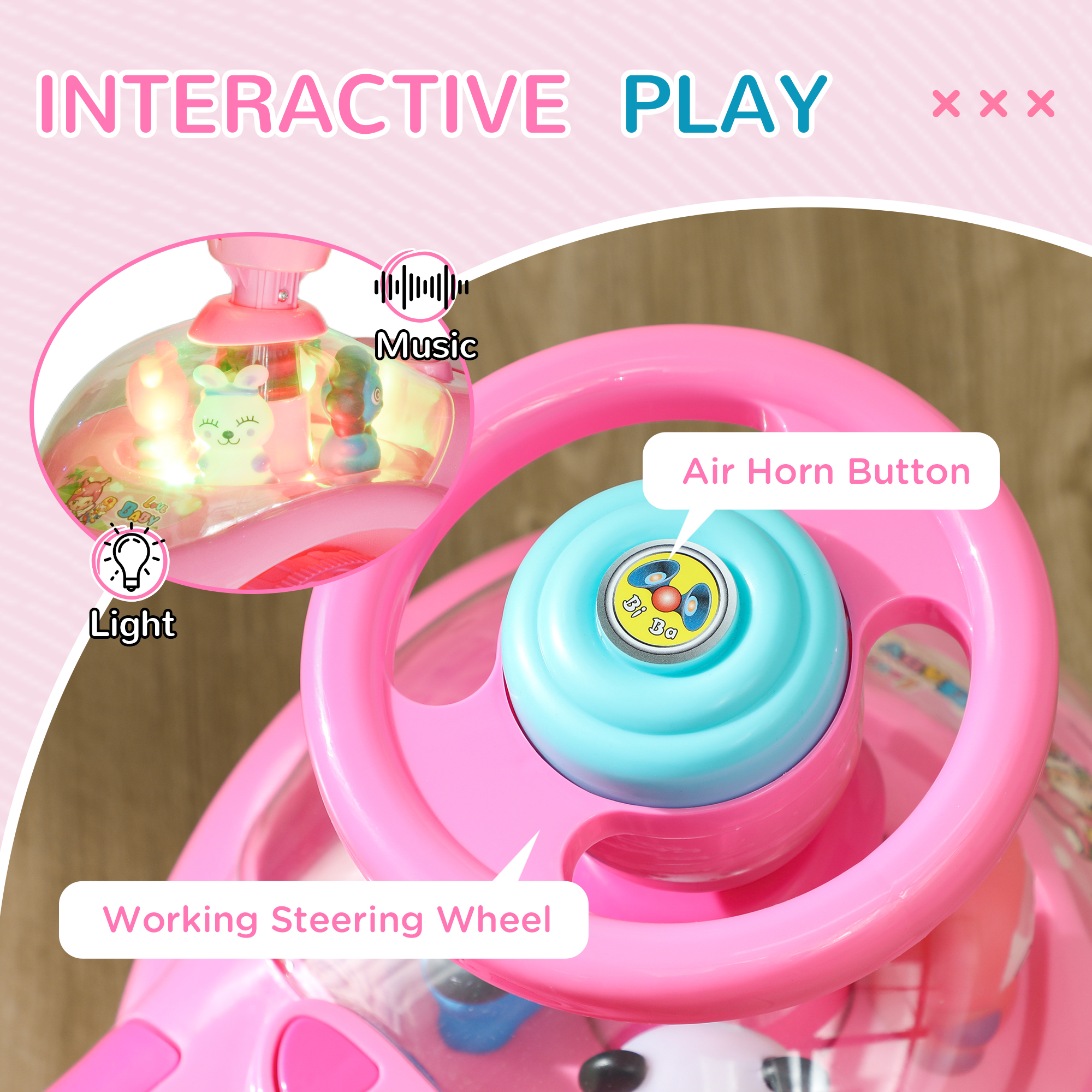 Foot To Floor Oddler Ride On Toy W/ Music,Light,Horn,Under Seat — image 3