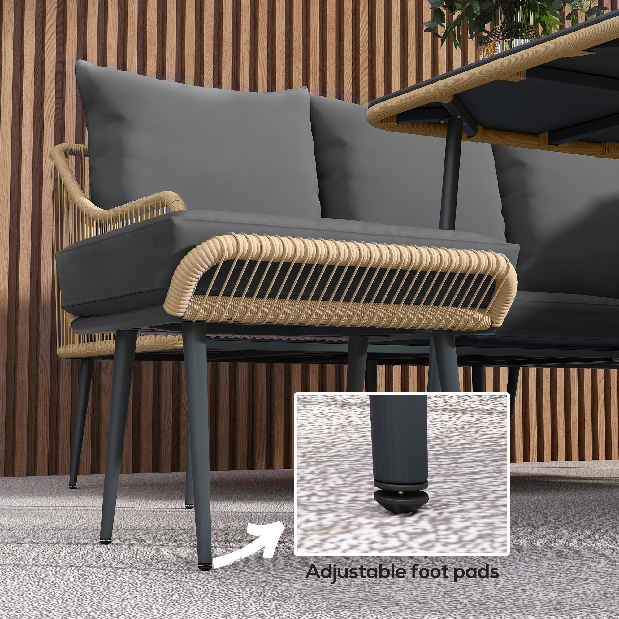 Six-Piece Rattan Strong Garden Sofa Set-Brown-Grey — image 4