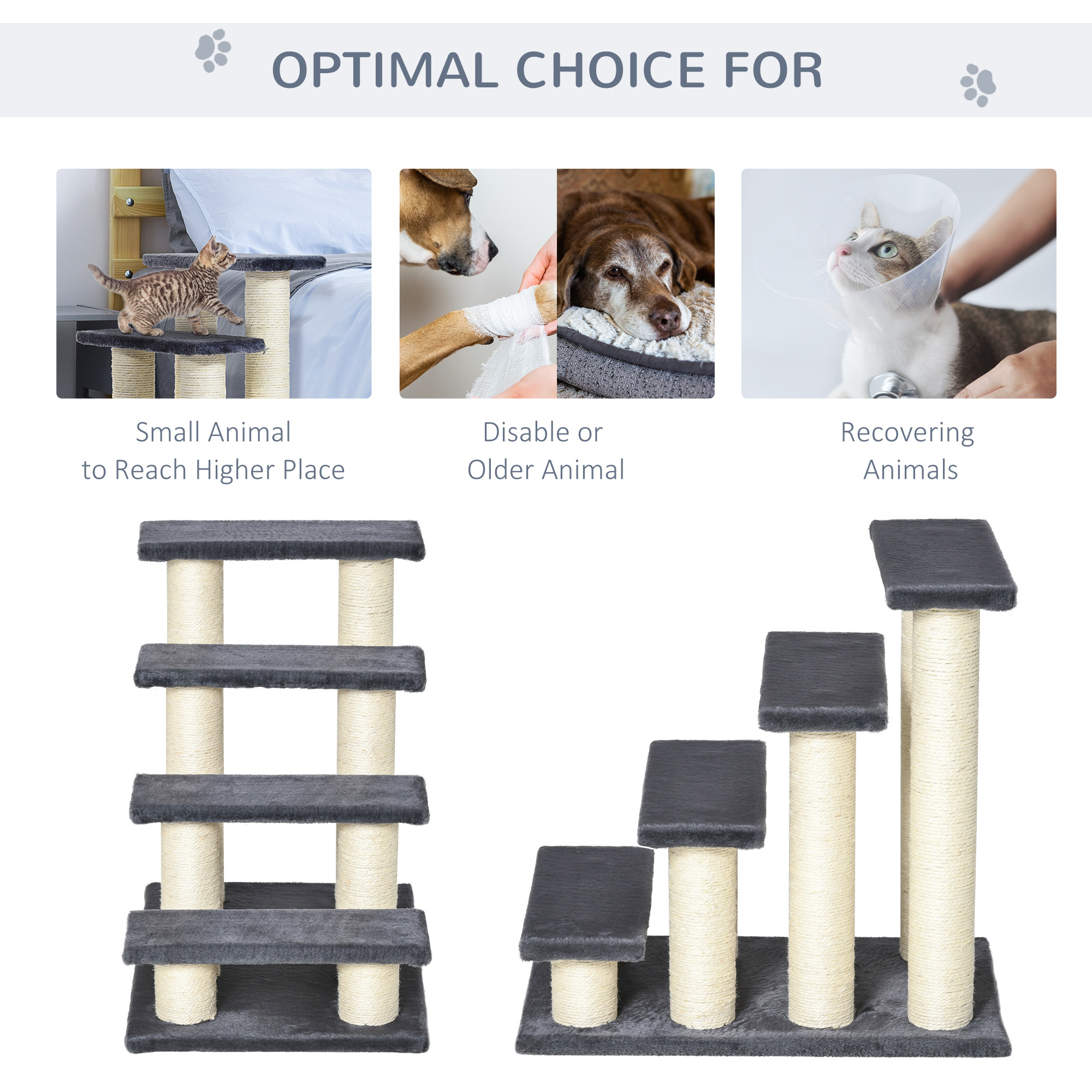 Dog Steps For Bed 4 Step Pet Stairs Cat Ladder Scratch Post Grey — image 2