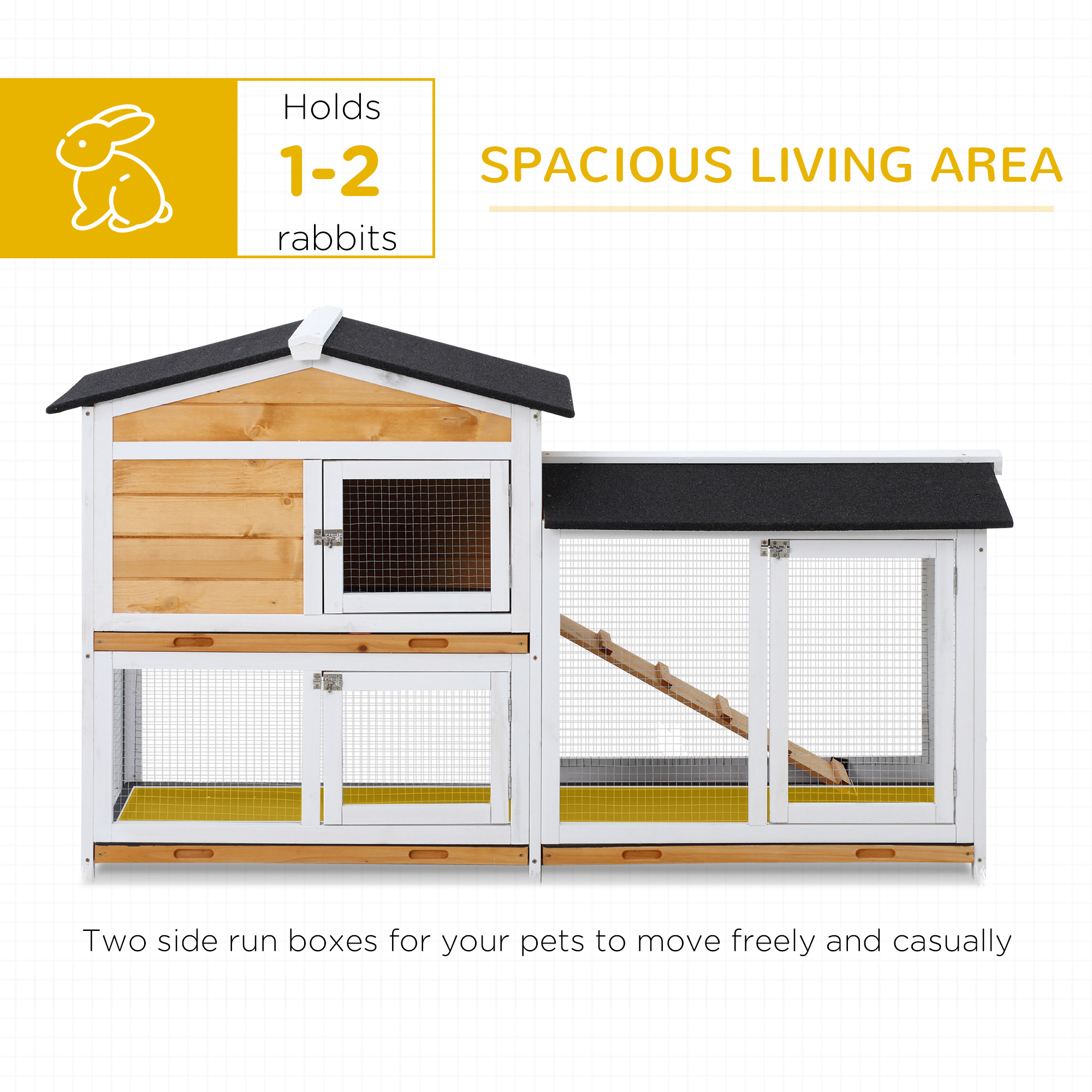 Rabbit Hutch Guinea Pig Wooden House With Run,2 Tier Pet Cage Outdoor No-leak — image 6