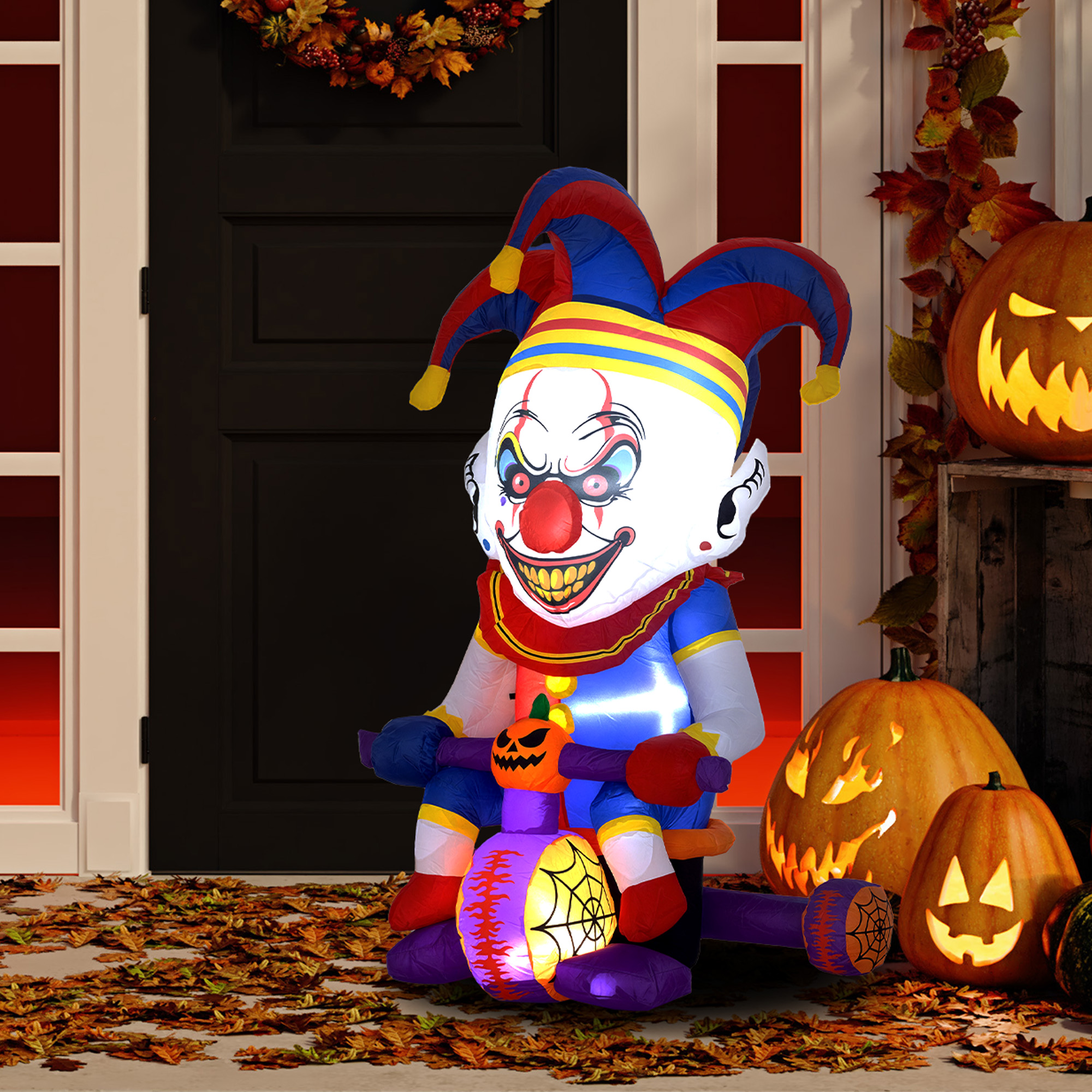 4ft Halloween Inflatable Clown On Bicycle,Blow Up Outdoor