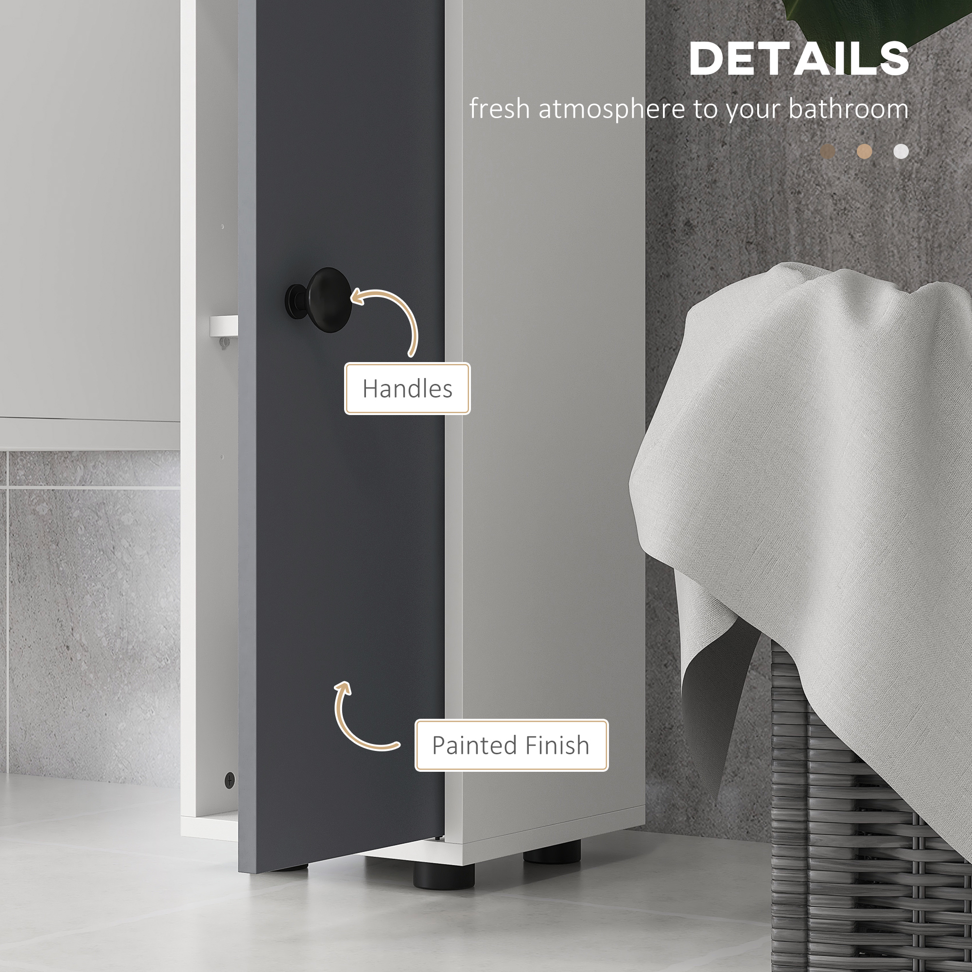 180cm Slim Bathroom Cabinet,with Drawer,Shelves And Cupboards-Grey — image 2