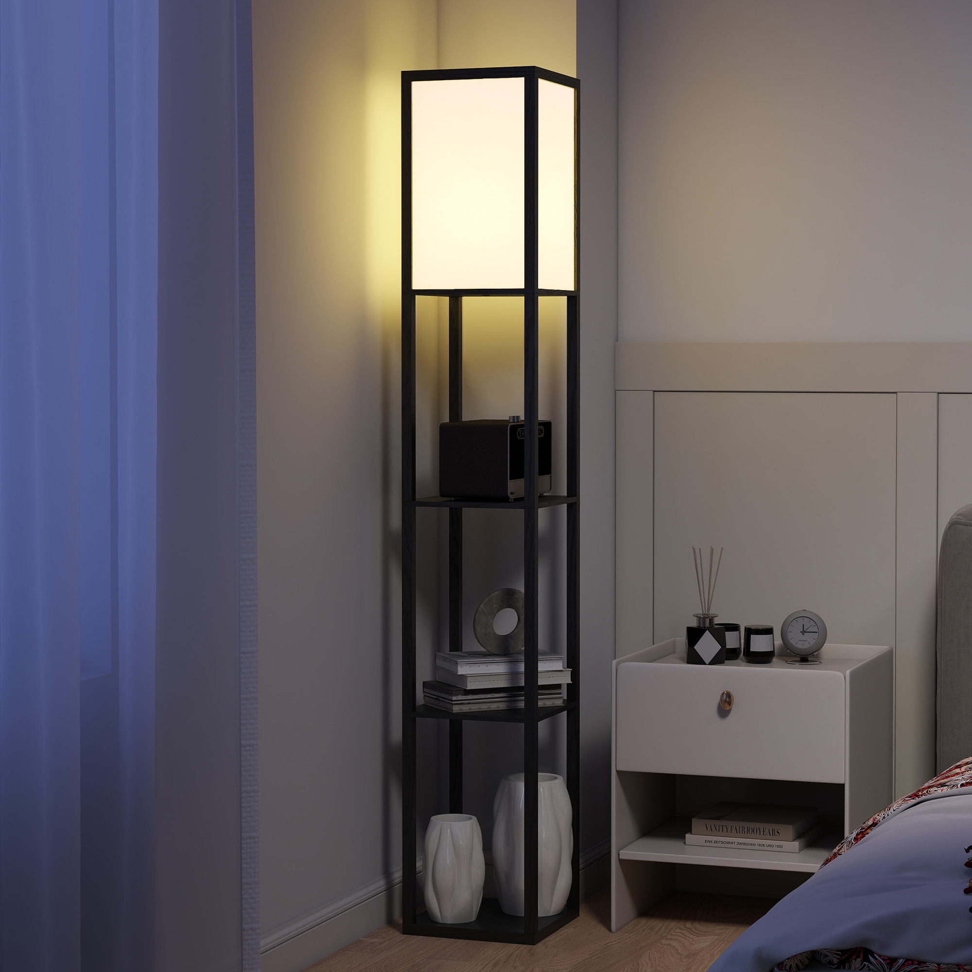 Floor Lamp With Shelves,3 Layer Column Modern Standing For Living
