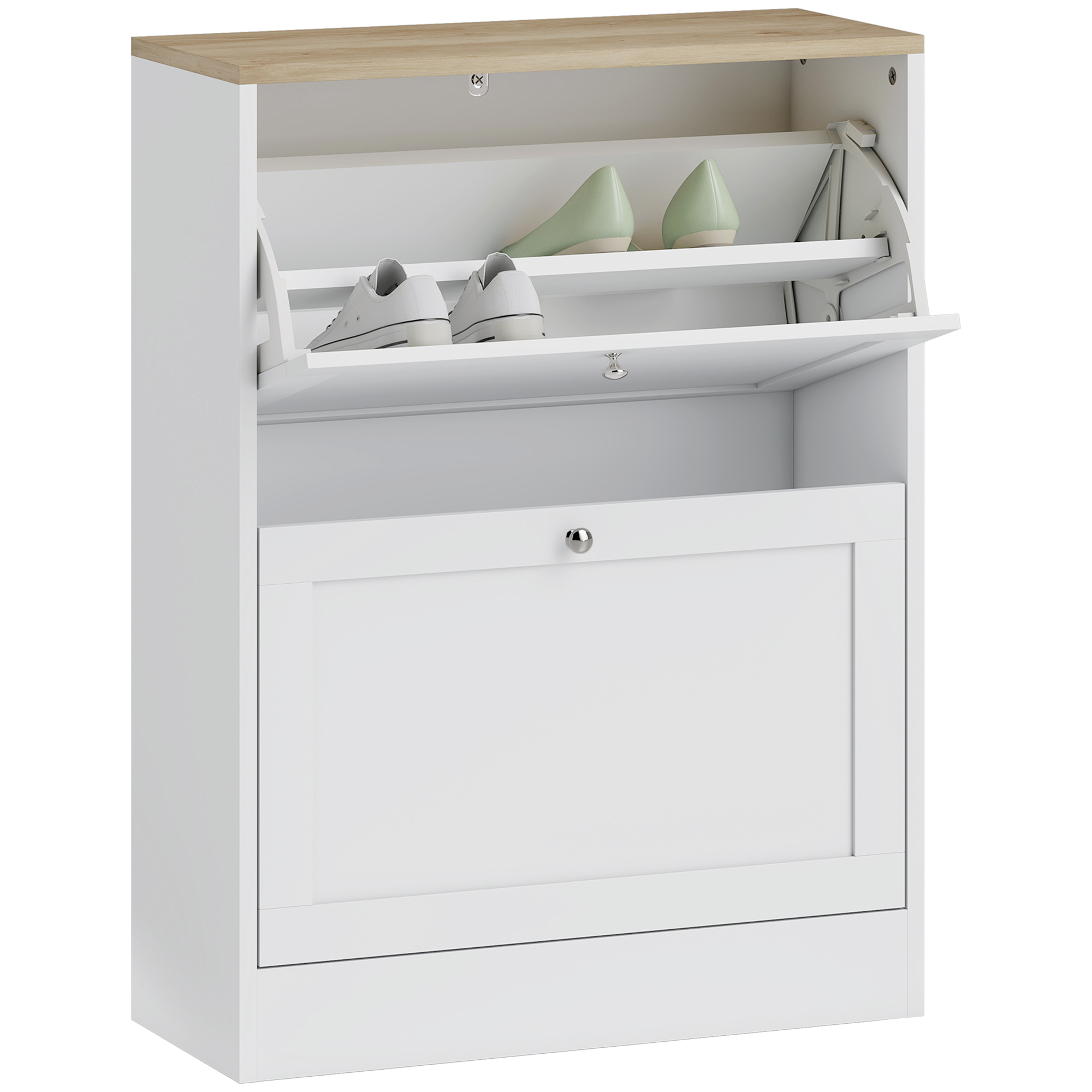 Two Flip Drawer Shoe Cabinet-White