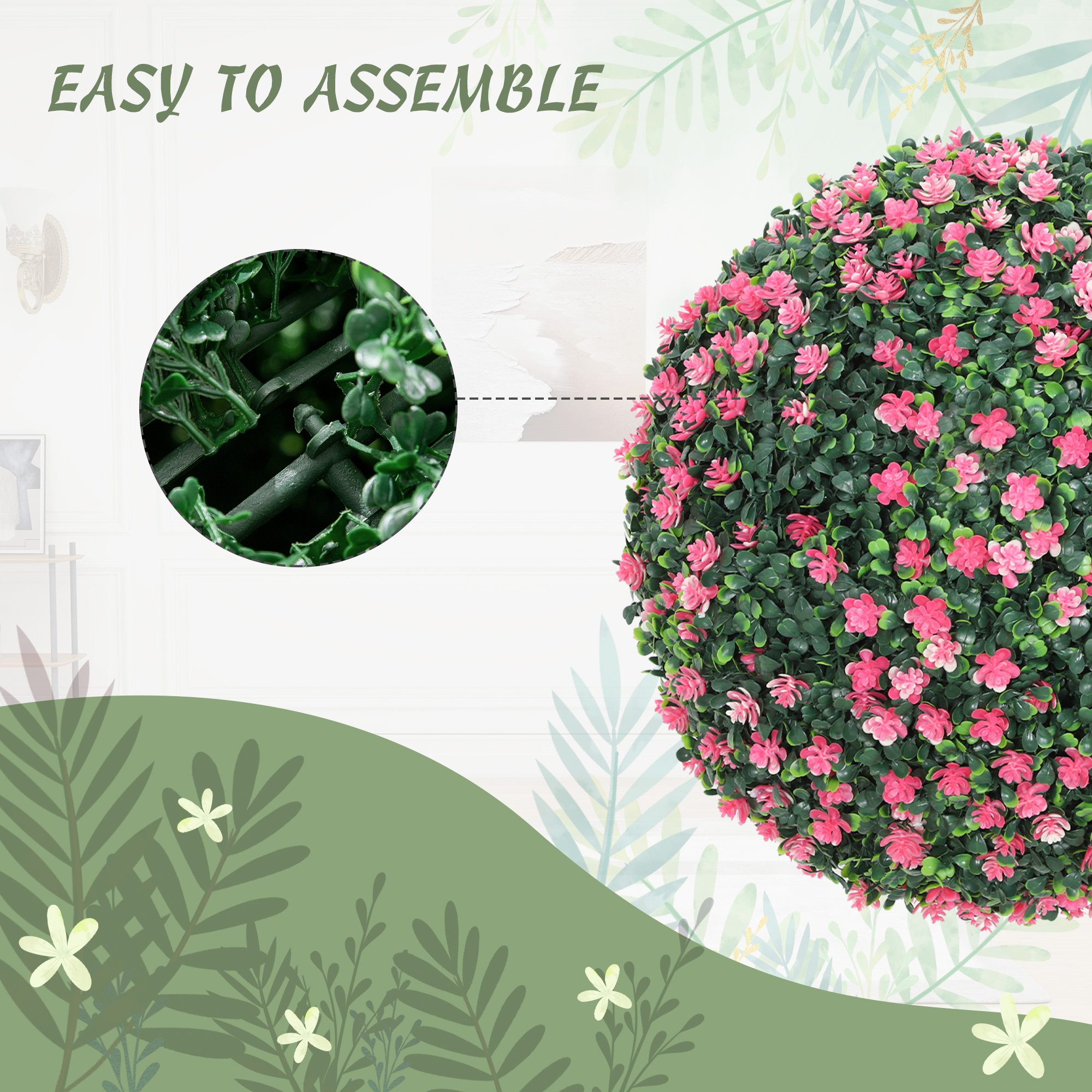 Set of two artificial boxwood balls plants-pink