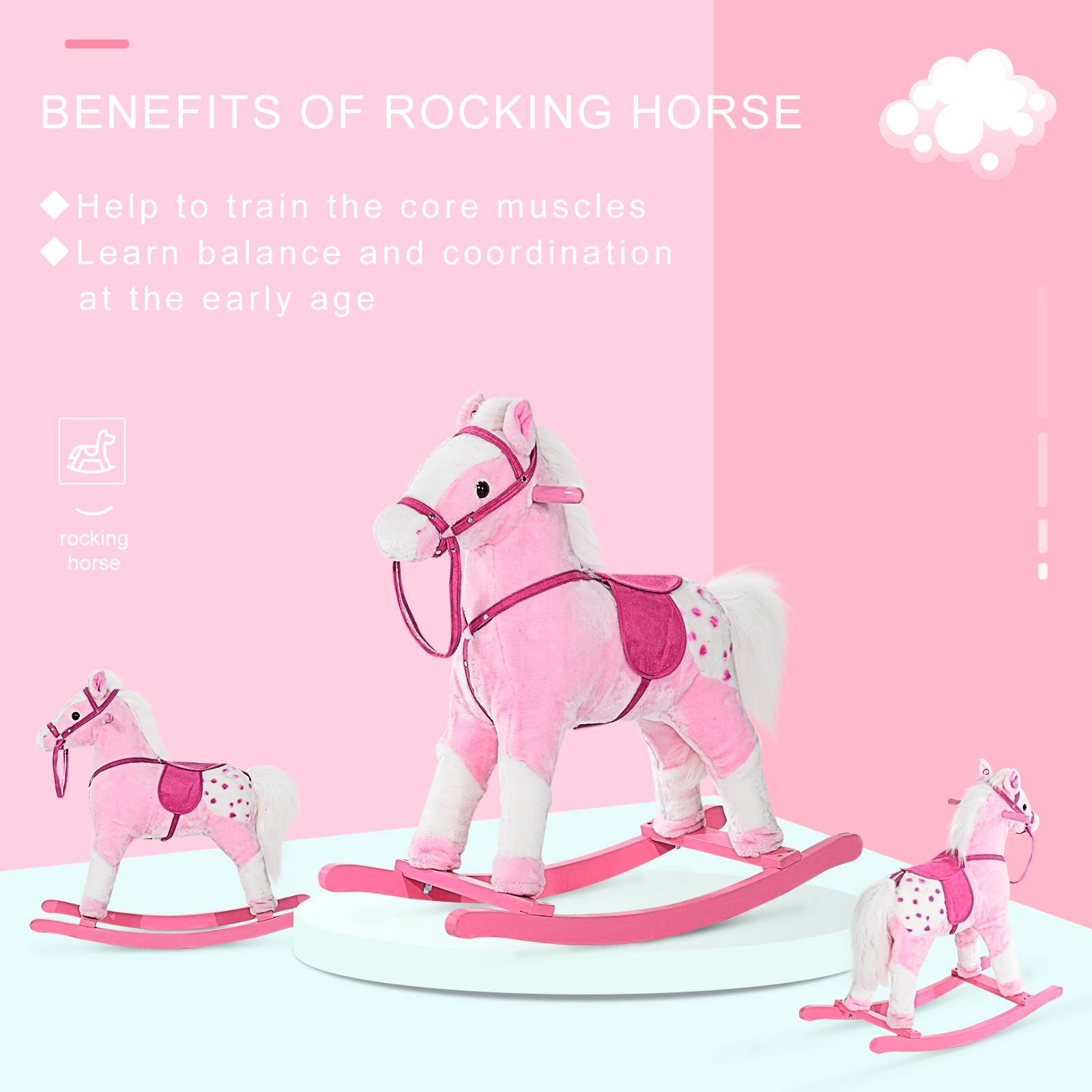 Baby Rocking Horse Plush Ride On Animals Rocker With Sound Handle Grip For Kids — image 2