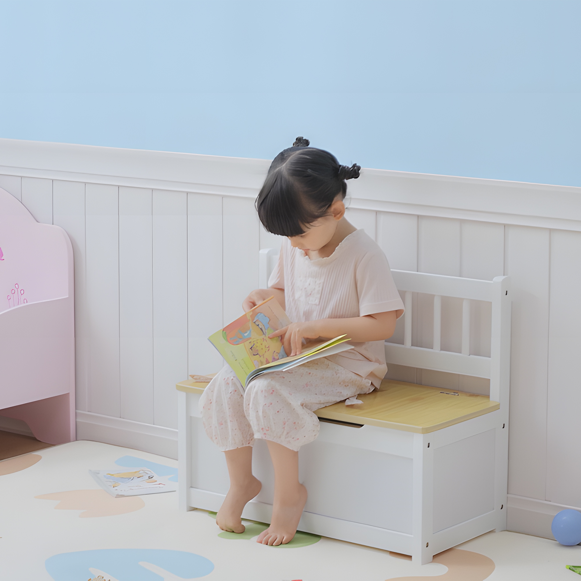 2 In 1 Wooden Toy Box,Seat Storage Bench,Storage Chest Cabinet Organiser,with — image 5