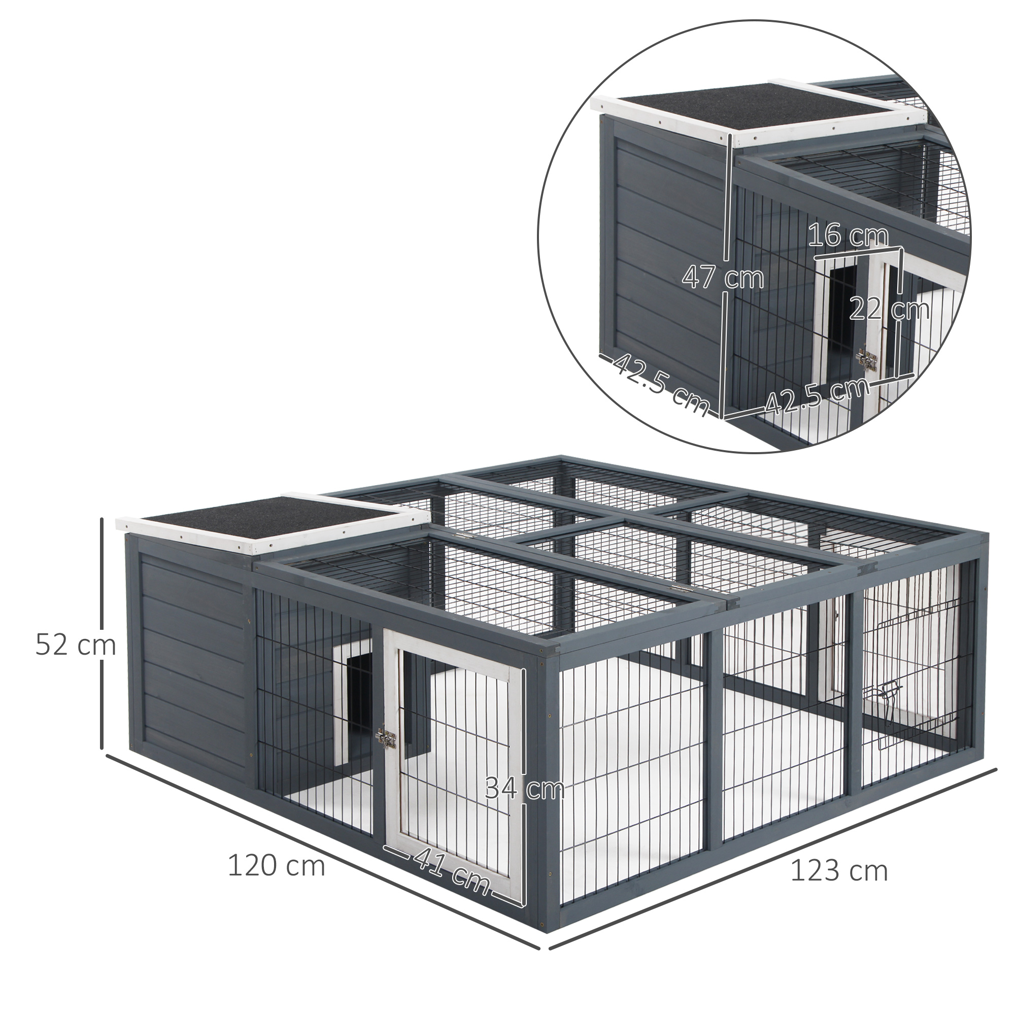 Rabbit Hutch Outdoor,Guinea Pig House,Bunny Run Cage With Openable Top For 1-2 Rabbits,123 X 120 X 52cm,Grey detail photo 8