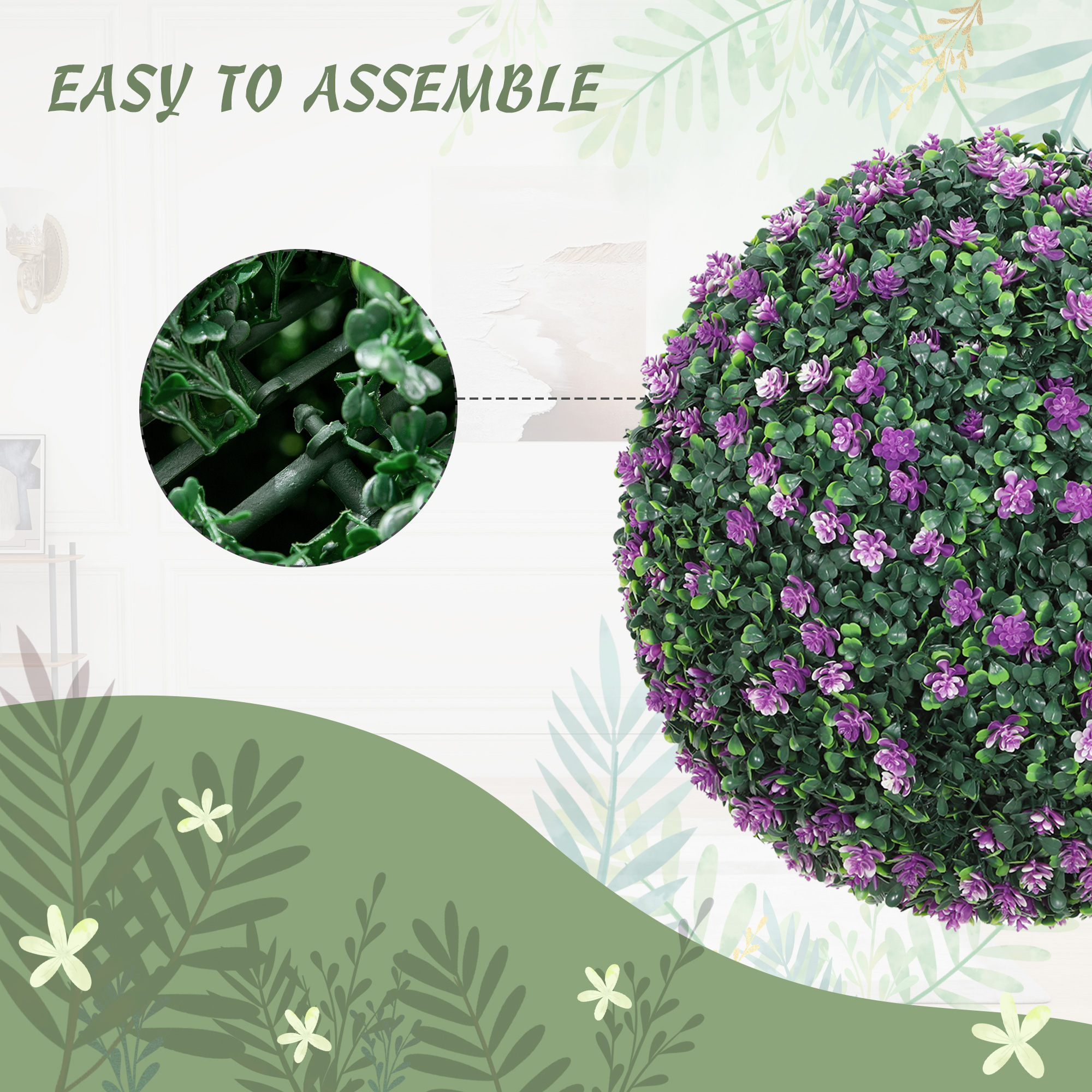 Set of two artificial boxwood balls plants-purple