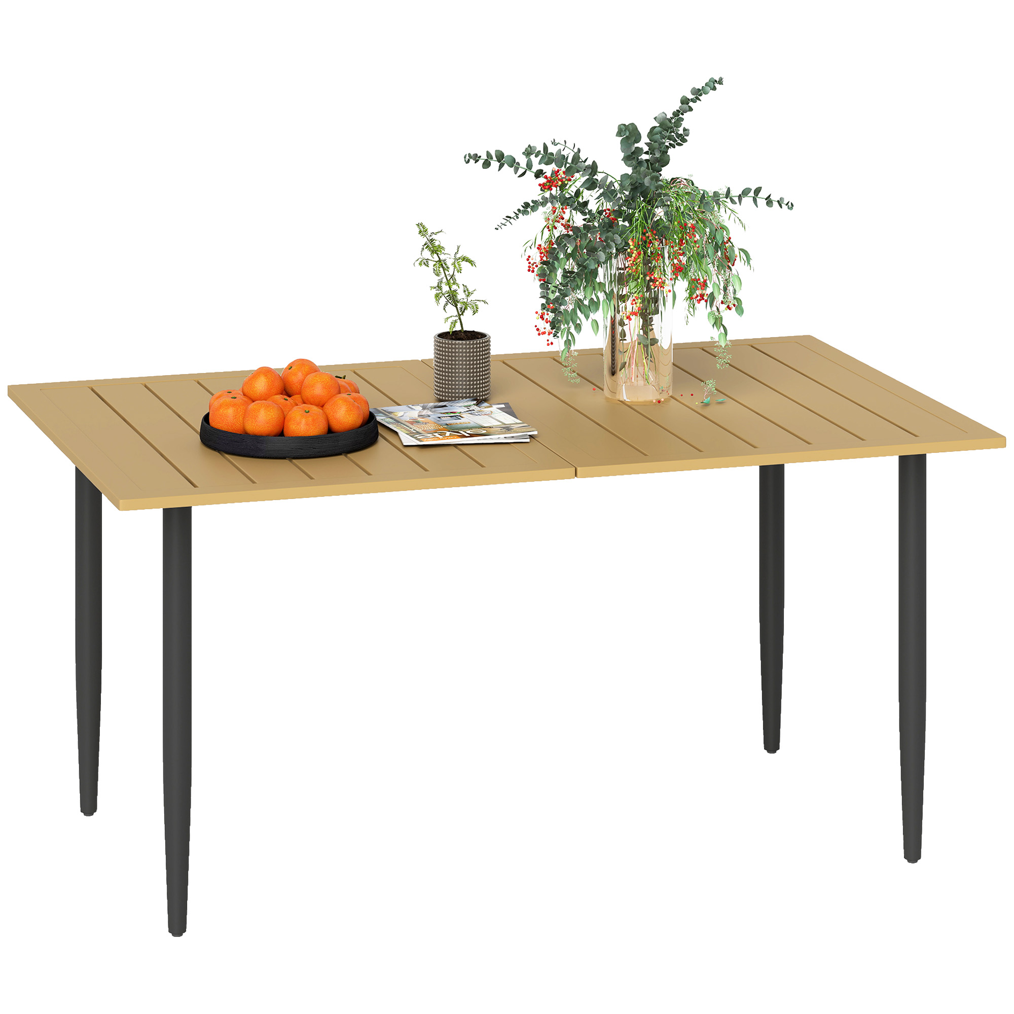Garden Dining Table,150 X 90 Cm Rectangle Outdoor Table With 5 Cm Parasol — image 5