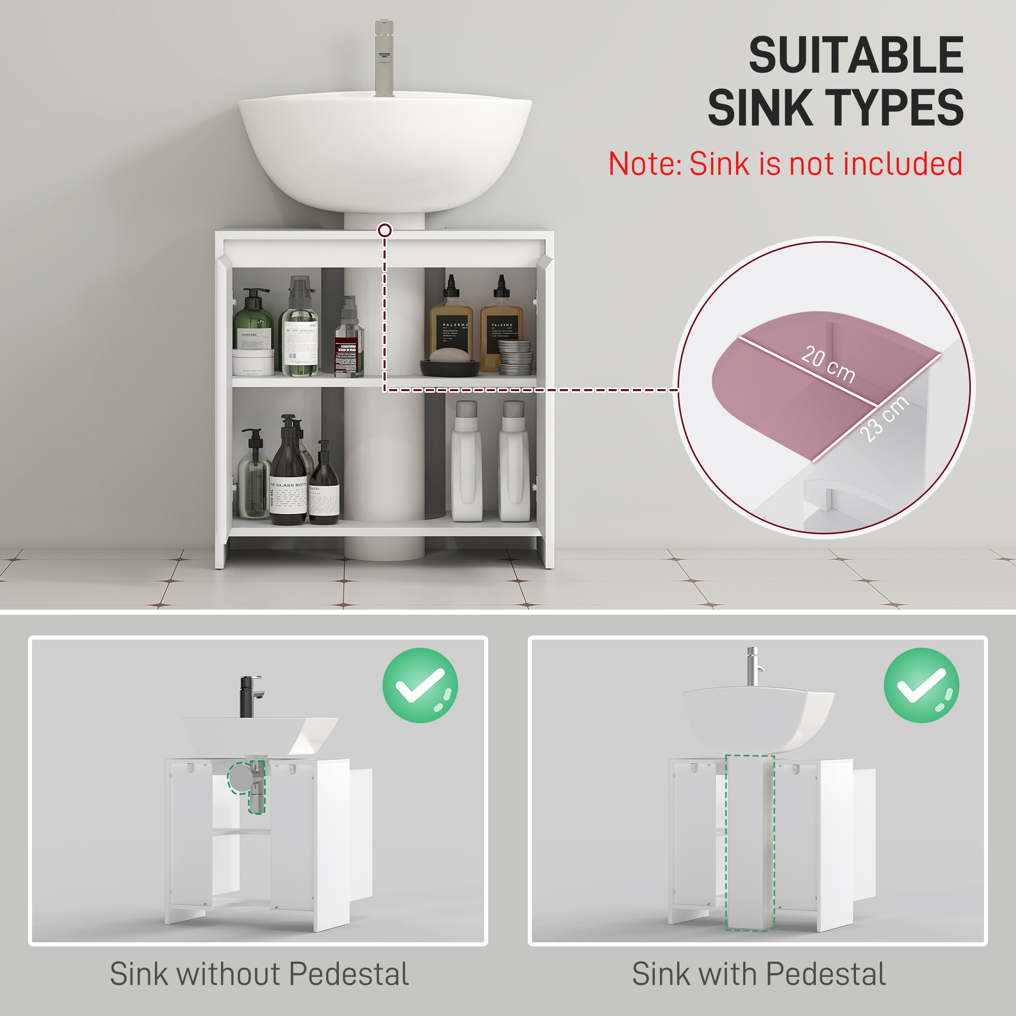 Under Sink Bathroom Cabinet,Freestanding Cabinet With 2 Doors And Shelf — image 2