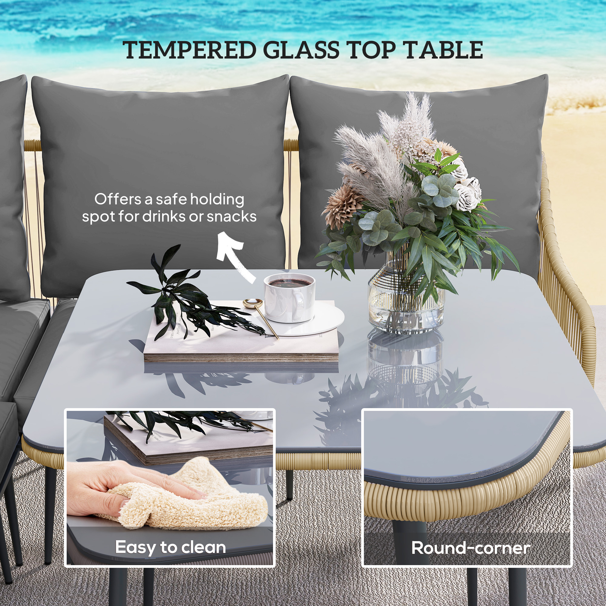 Six-Piece Rattan Strong Garden Sofa Set-Brown-Grey — image 2