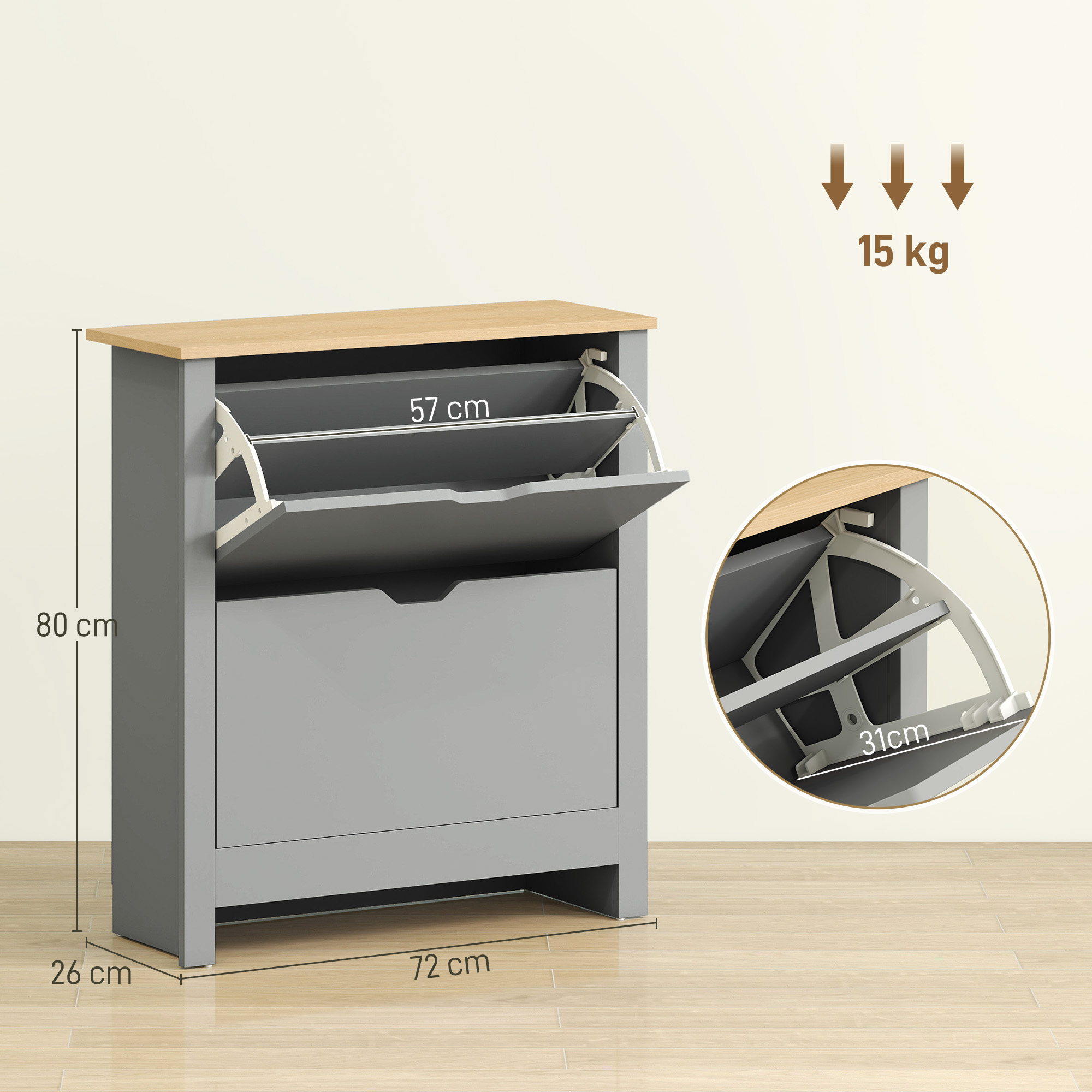 Slim Shoe Cabinet,Narrow Cupboard With 2 Flip Drawers,Adjustable Shelves For 12 — image 2