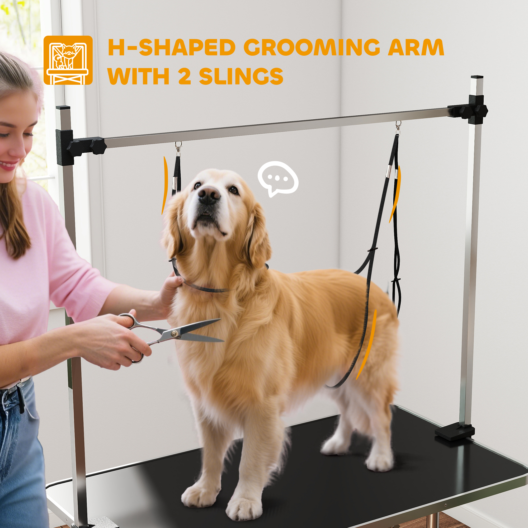 42" Dog Grooming Table,Adjustable Pet Cat Drying Beauty Table With 2 Loops Storage Basket,Rubber Top,Black detail photo 2