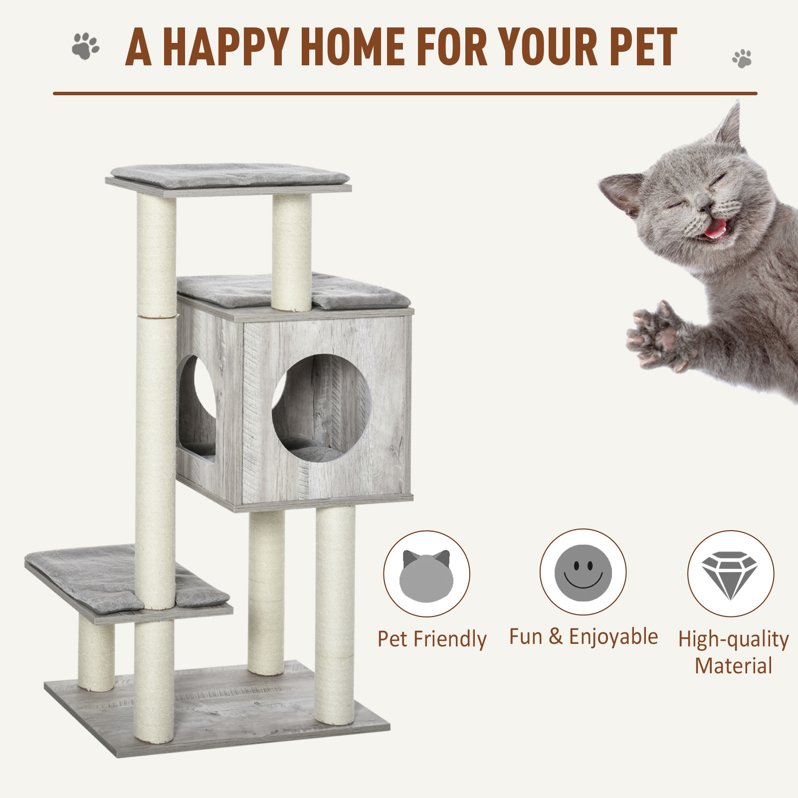 Cat Tree For Indoor Large Cats 113cm Kitten Tower Condo Jute Scratching Post — image 5
