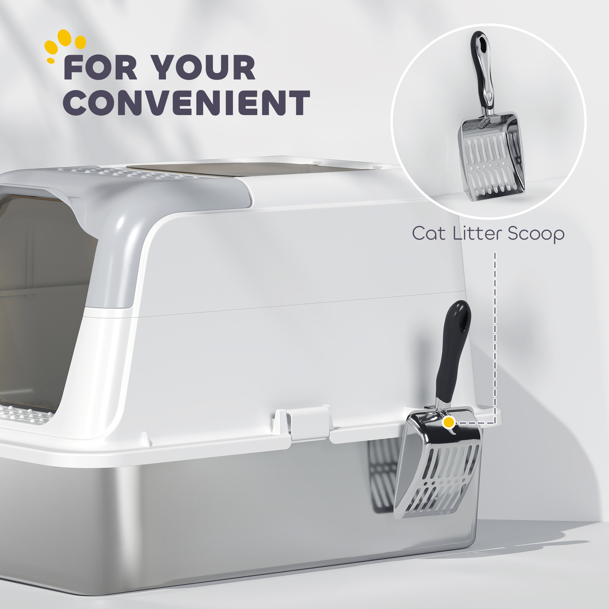 Extra Large Stainless Steel Litter Box,Enclosed Cat Litter Tray With Scoop,Deodorizer Bag,Front-Entry And Top-Exit detail photo 4