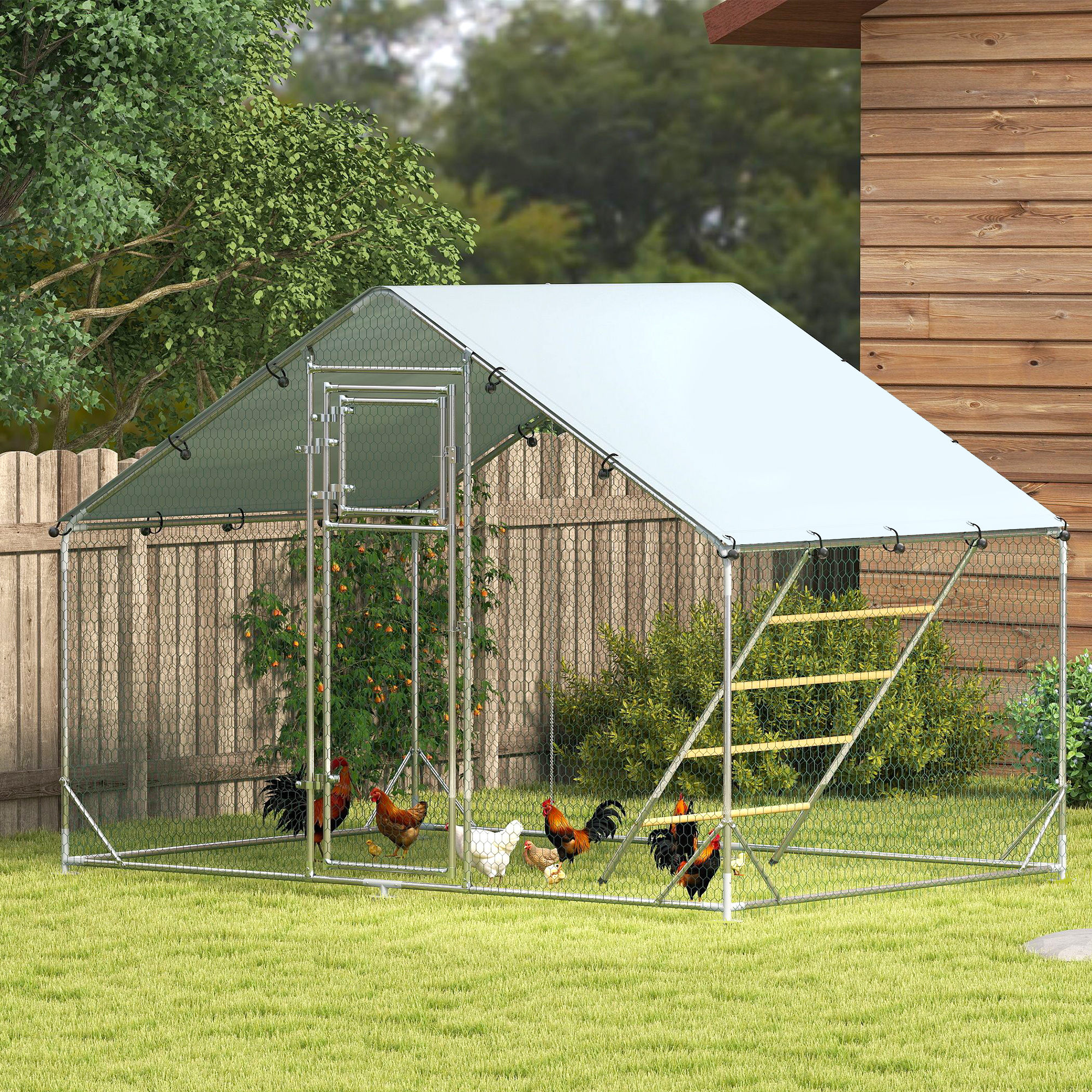 Walk-in Chicken Run W/ Cover,Feeding Door,Hanging