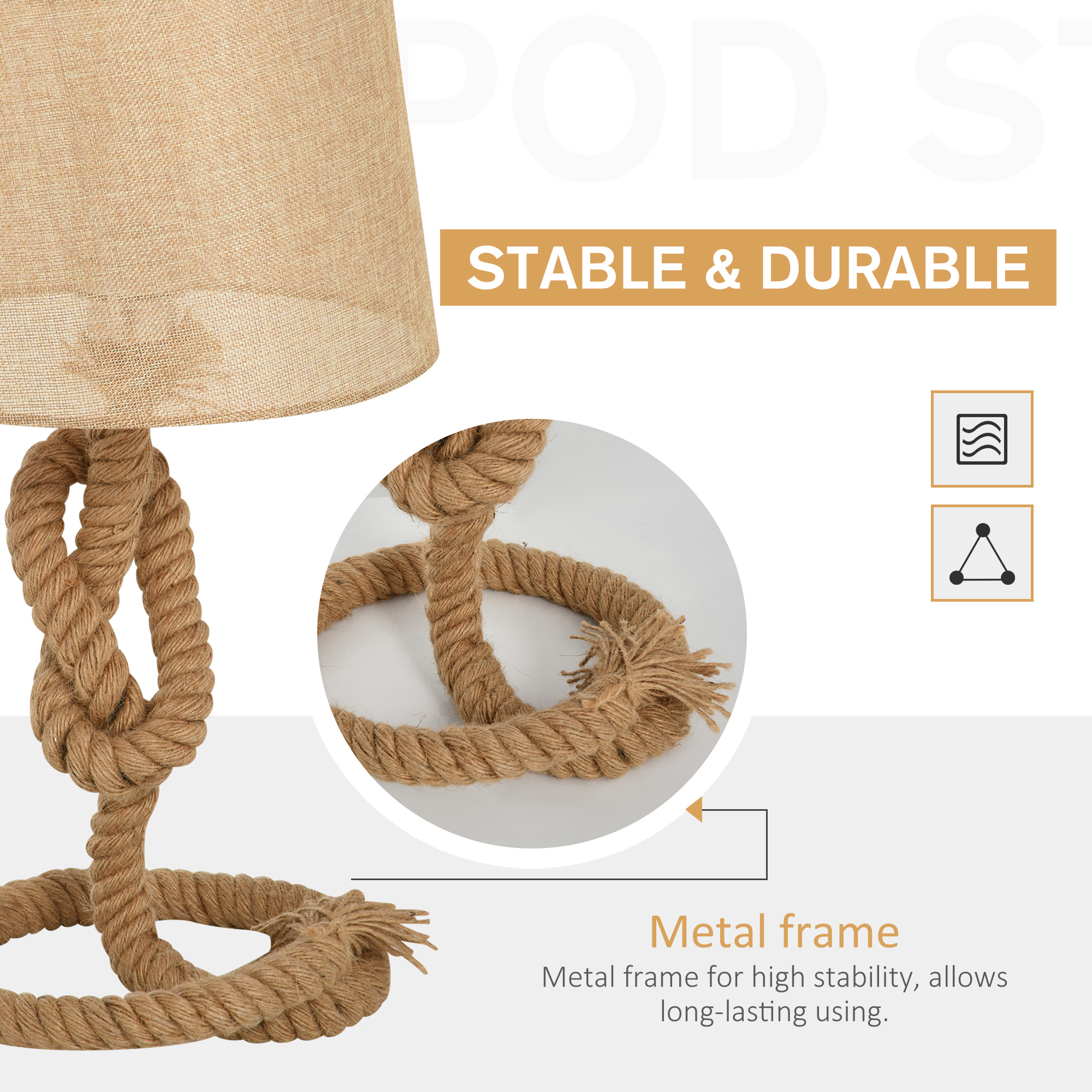 Nautical Style Table Lamp With Fabric Lampshade Metal Frame Power Switch,48cm — image 3