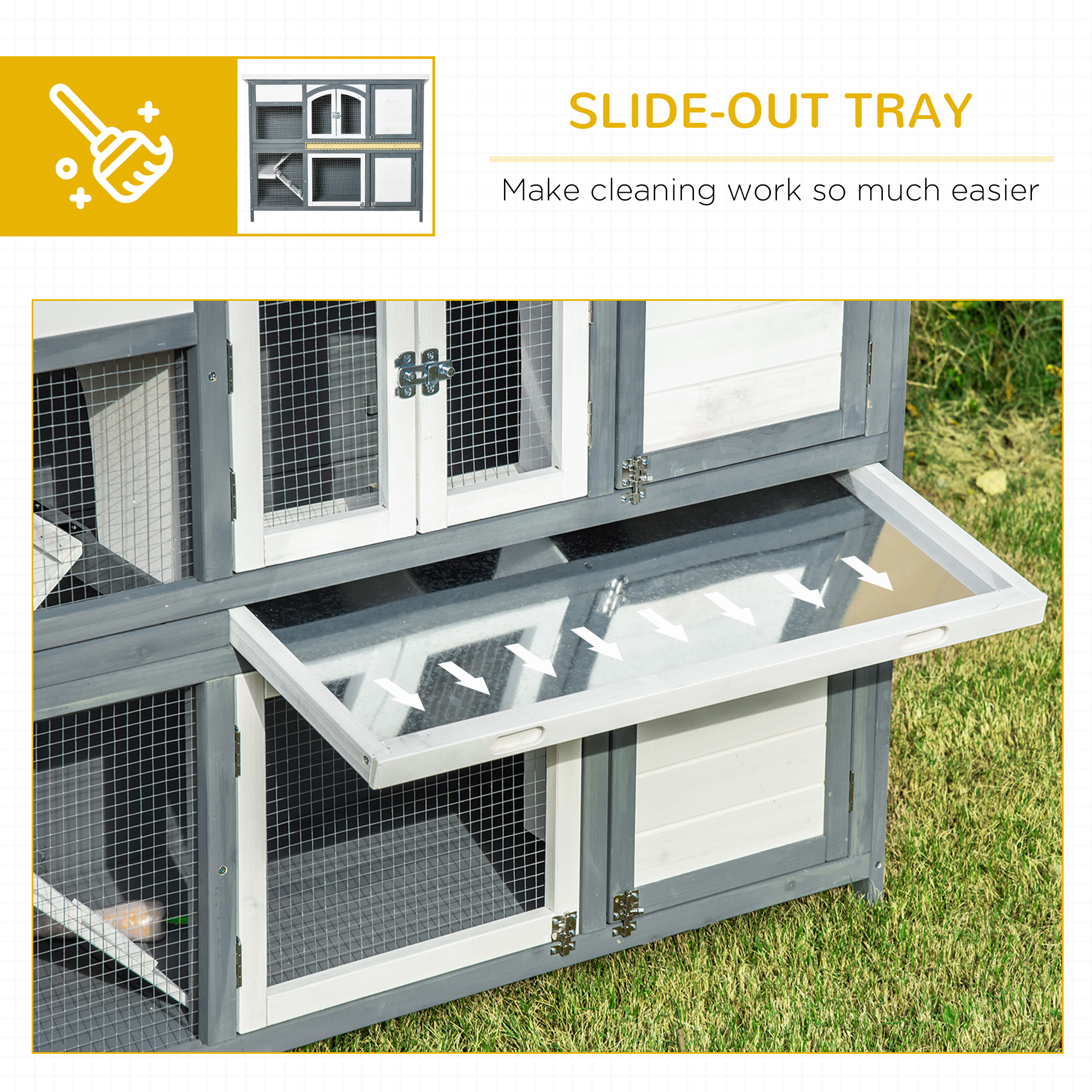 Rabbit Hutch Outdoor Guinea Pig 2 Tier Wooden Cage Ramp,Divider,Openable — image 6