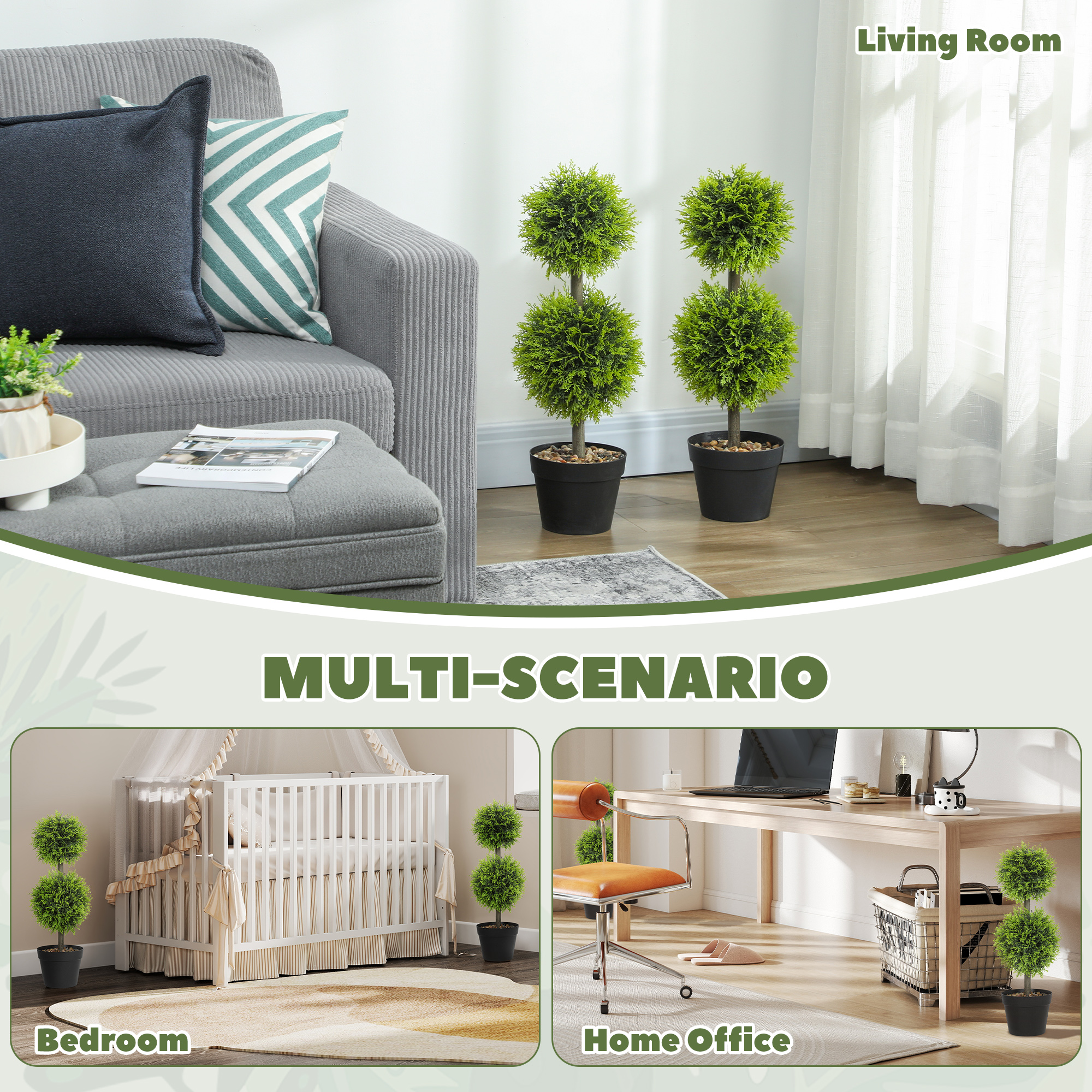 Set Of 2 Decorative Artificial Trees,Topiary Ball-shaped Boxwood Trees — image 5