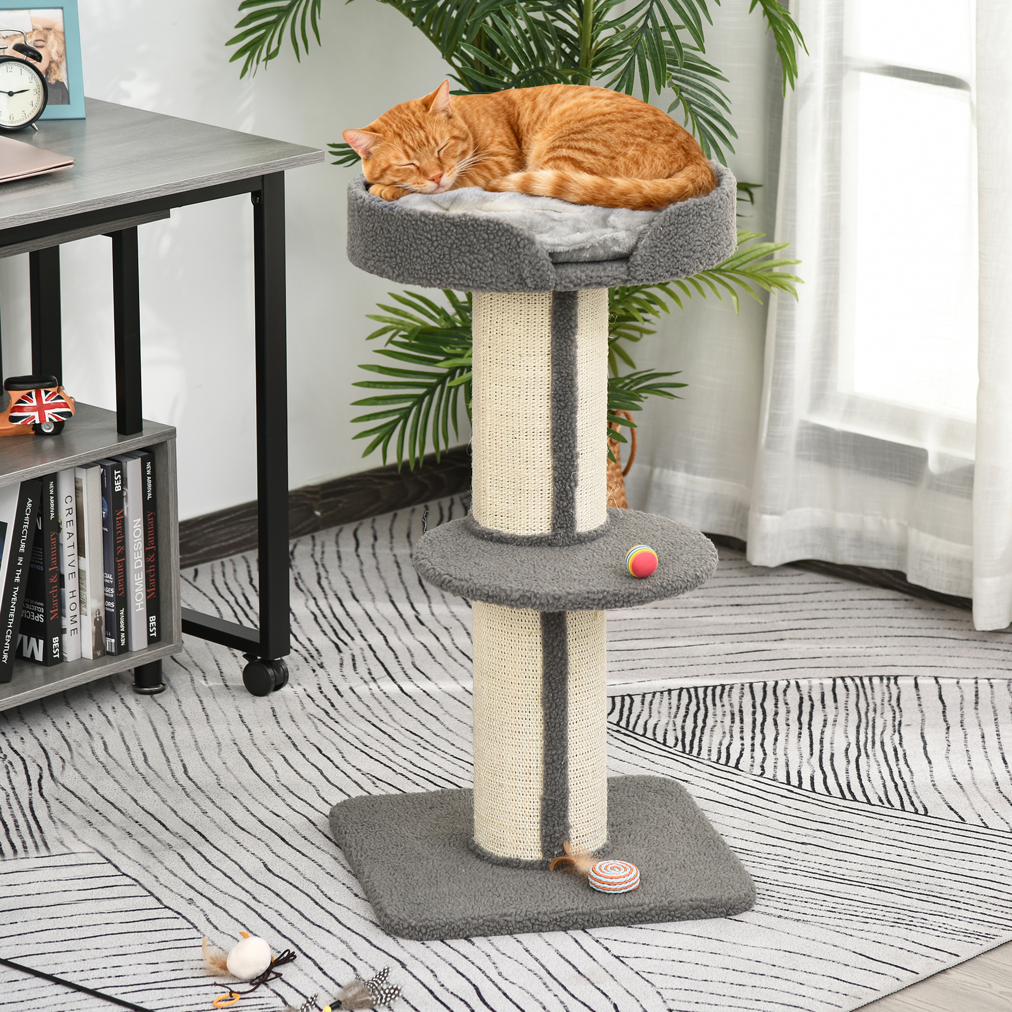91cm Cat Tree,Cat Tower With Scratching Post,Bed,Perch,Removable Cushion For Indoor Kittens,Grey detail photo 10