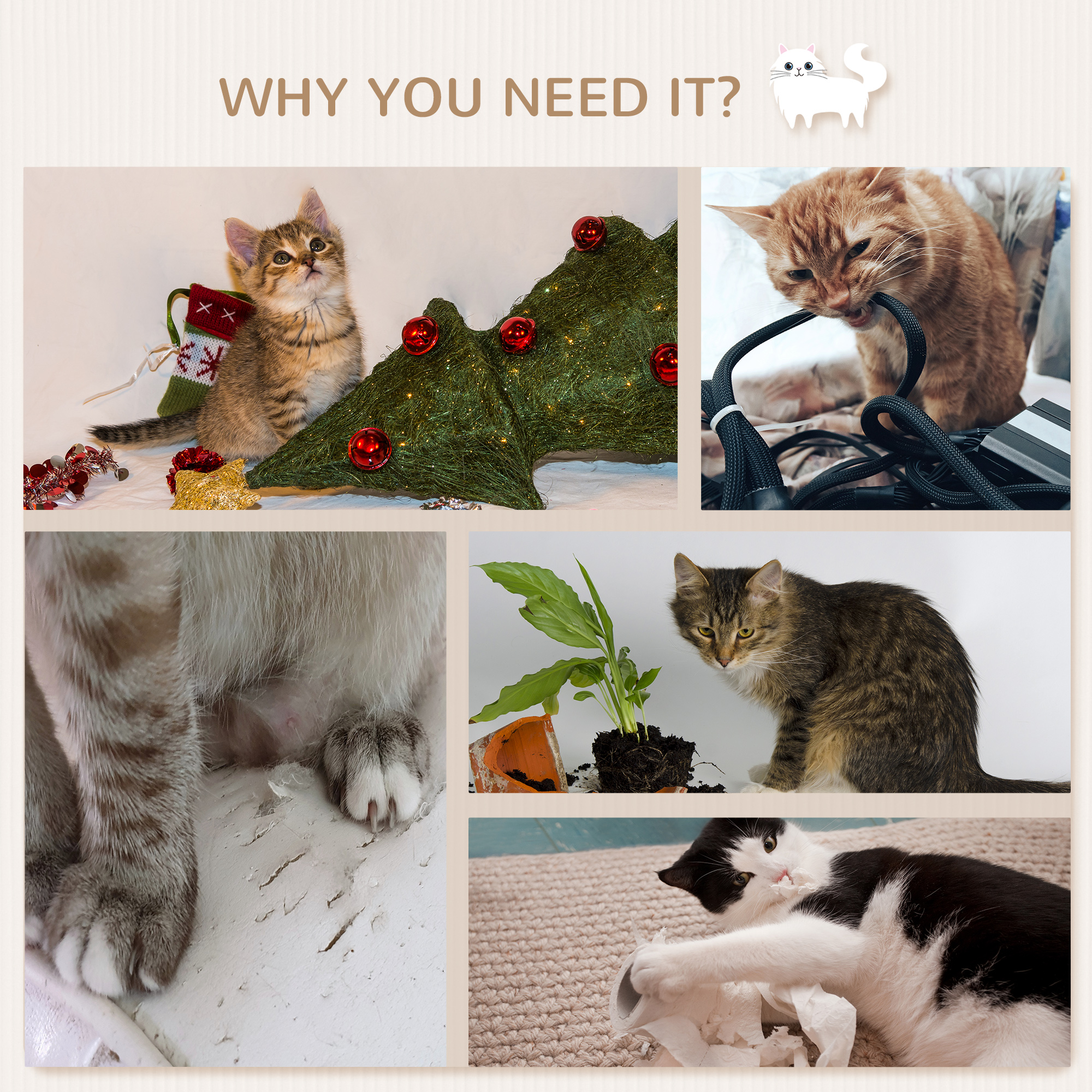 5PCs Cat Wall Furniture With Perch,Cat House,Scratching Post — image 2