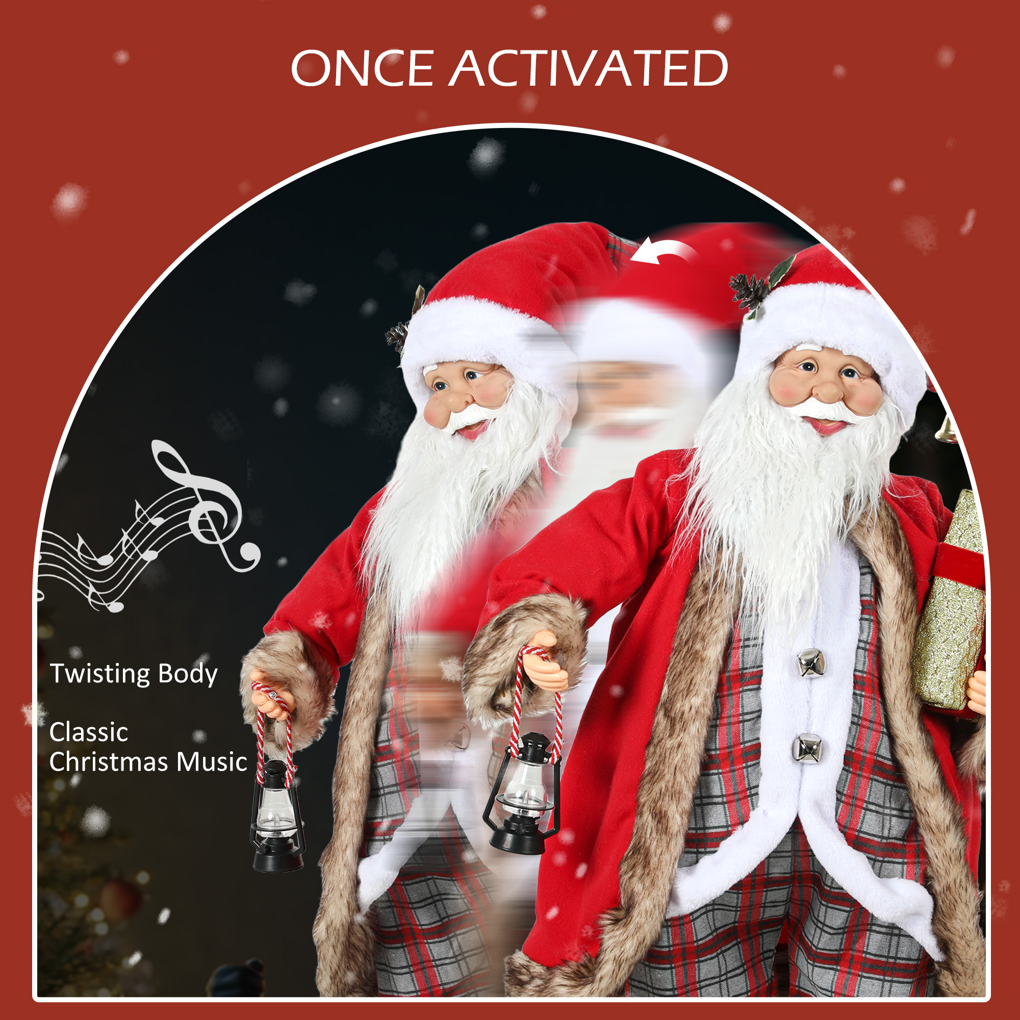 120cm Animated Santa Claus Figure,with Sound-Red