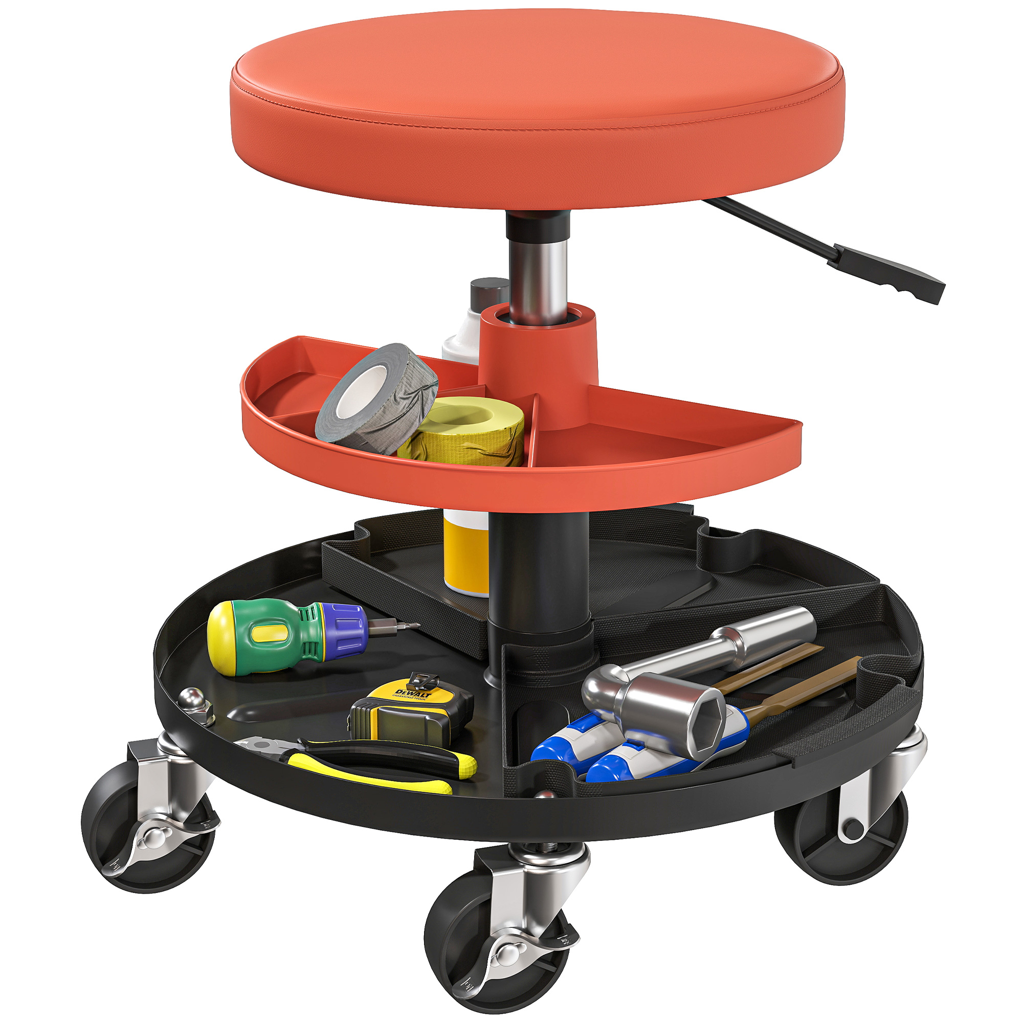 Rolling Mechanic Stool,135kg Capacity Workshop Stool,360° Swivel Roller Padded