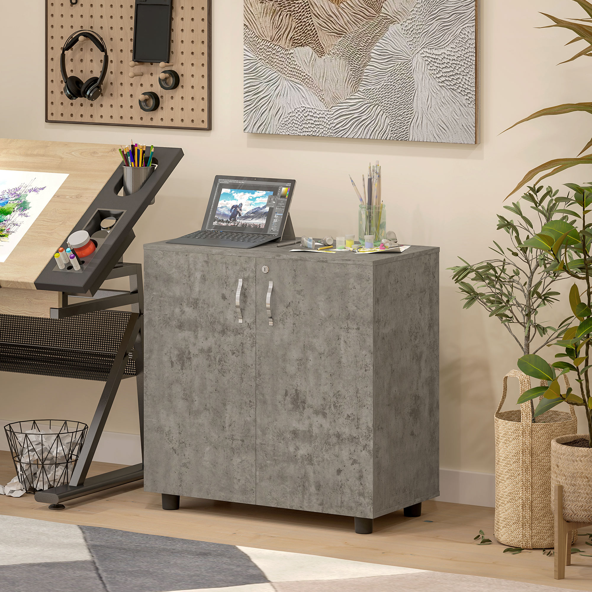 Two-Tier Locking Office Storage Cabinet-Grey — image 4