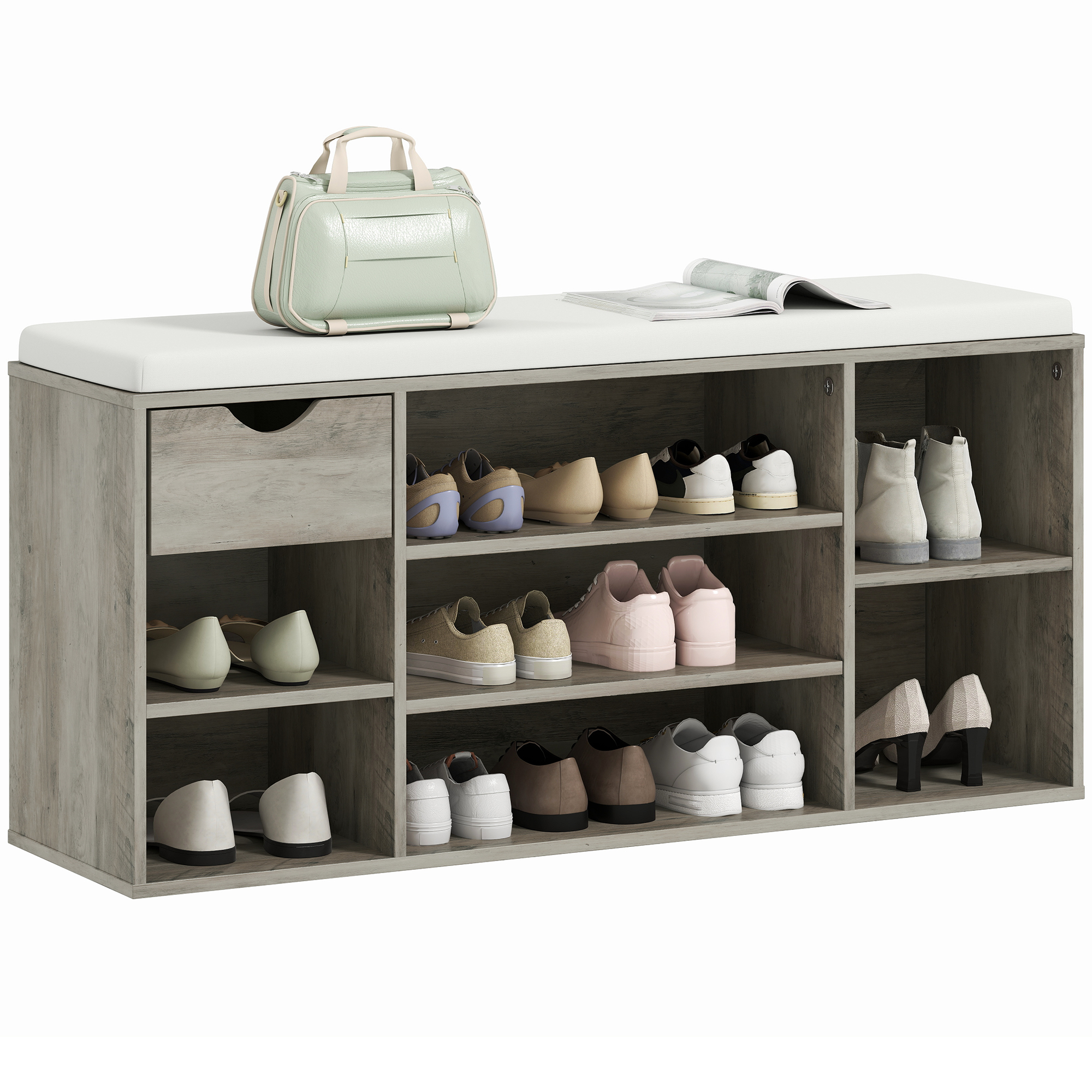 Shoe Storage Bench With Cushion-Grey — image 4