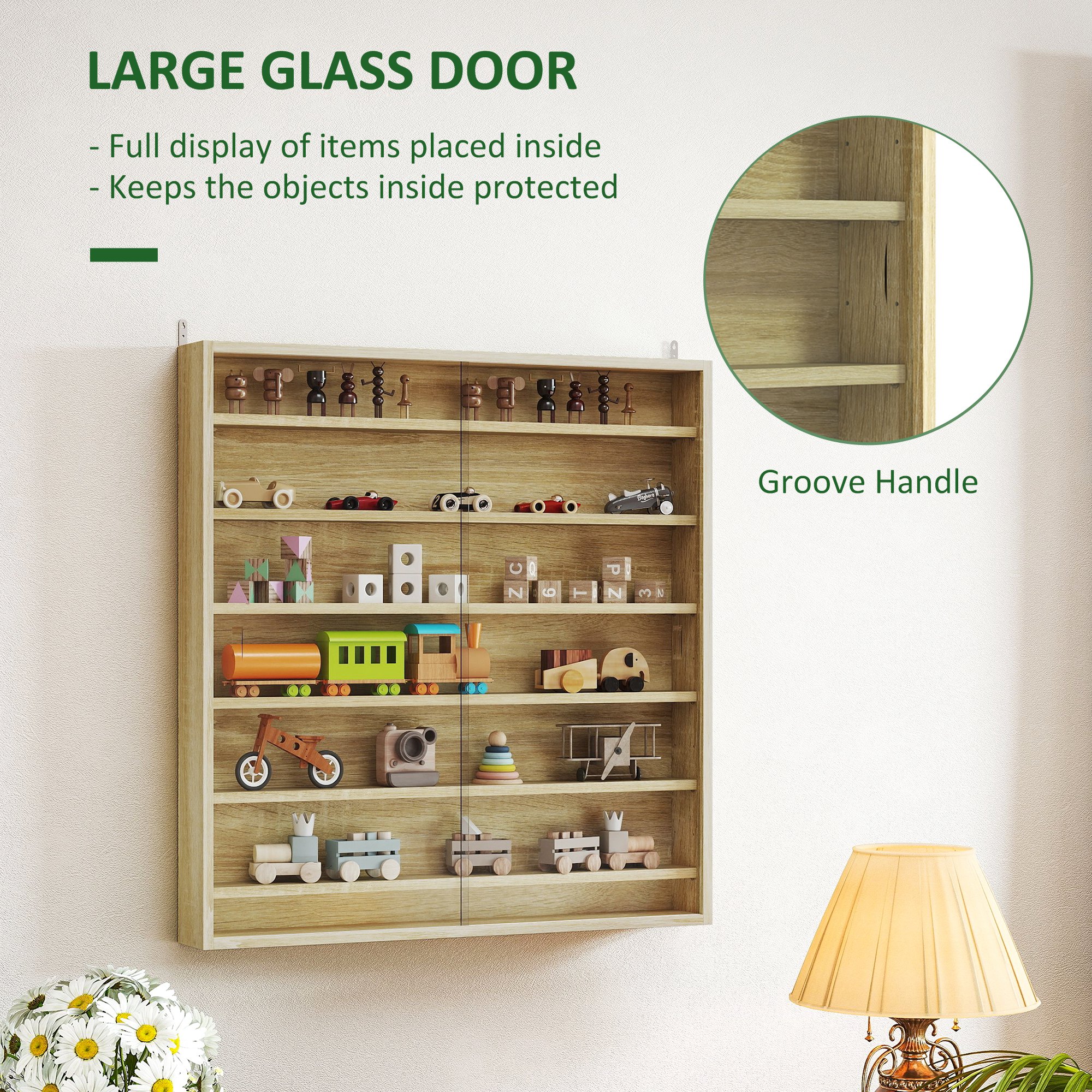 Six Shelf Display Cabinet,with Glass Doors-Oak