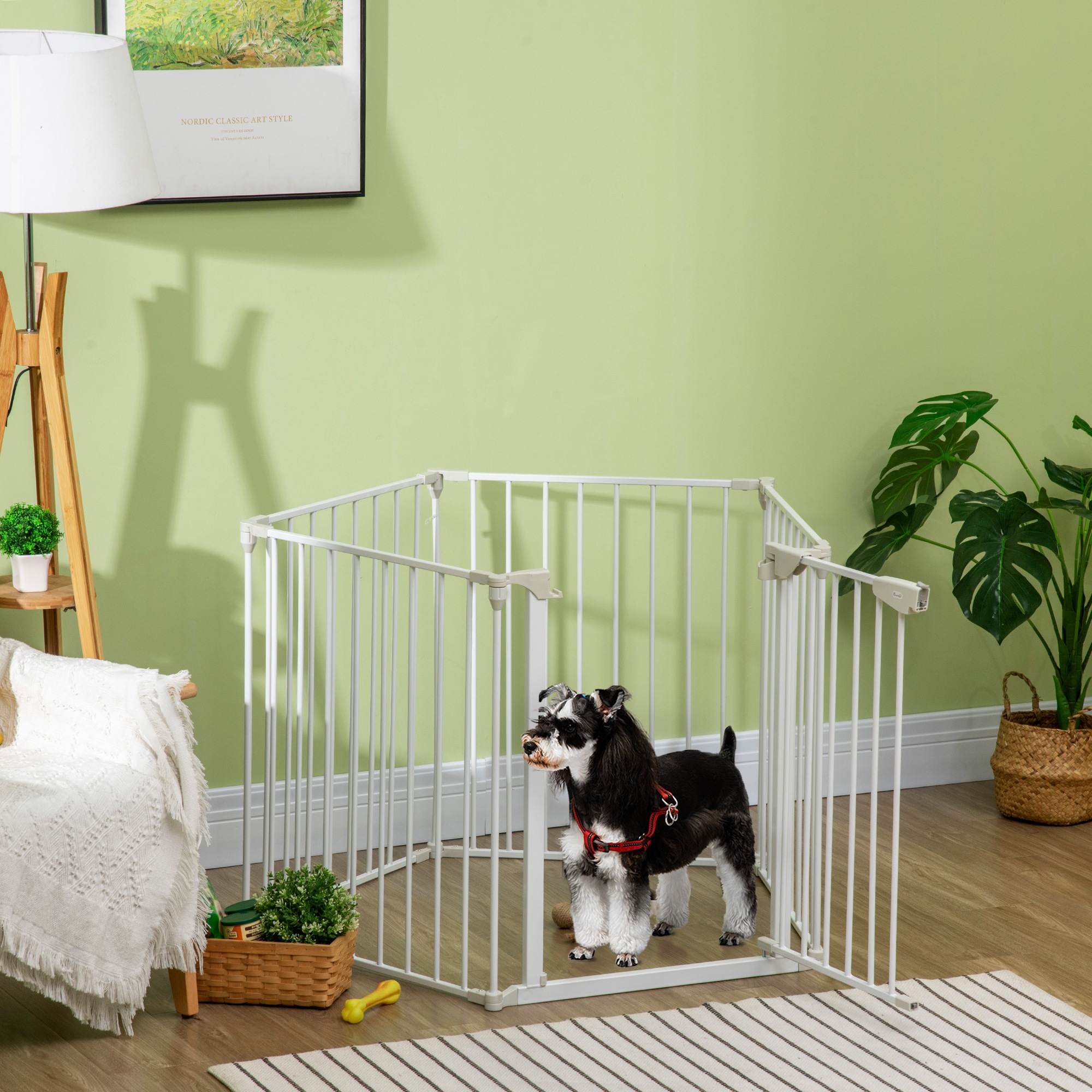 5 Panels Pet Playpen Metal Fence W/ Walk Through Door-White