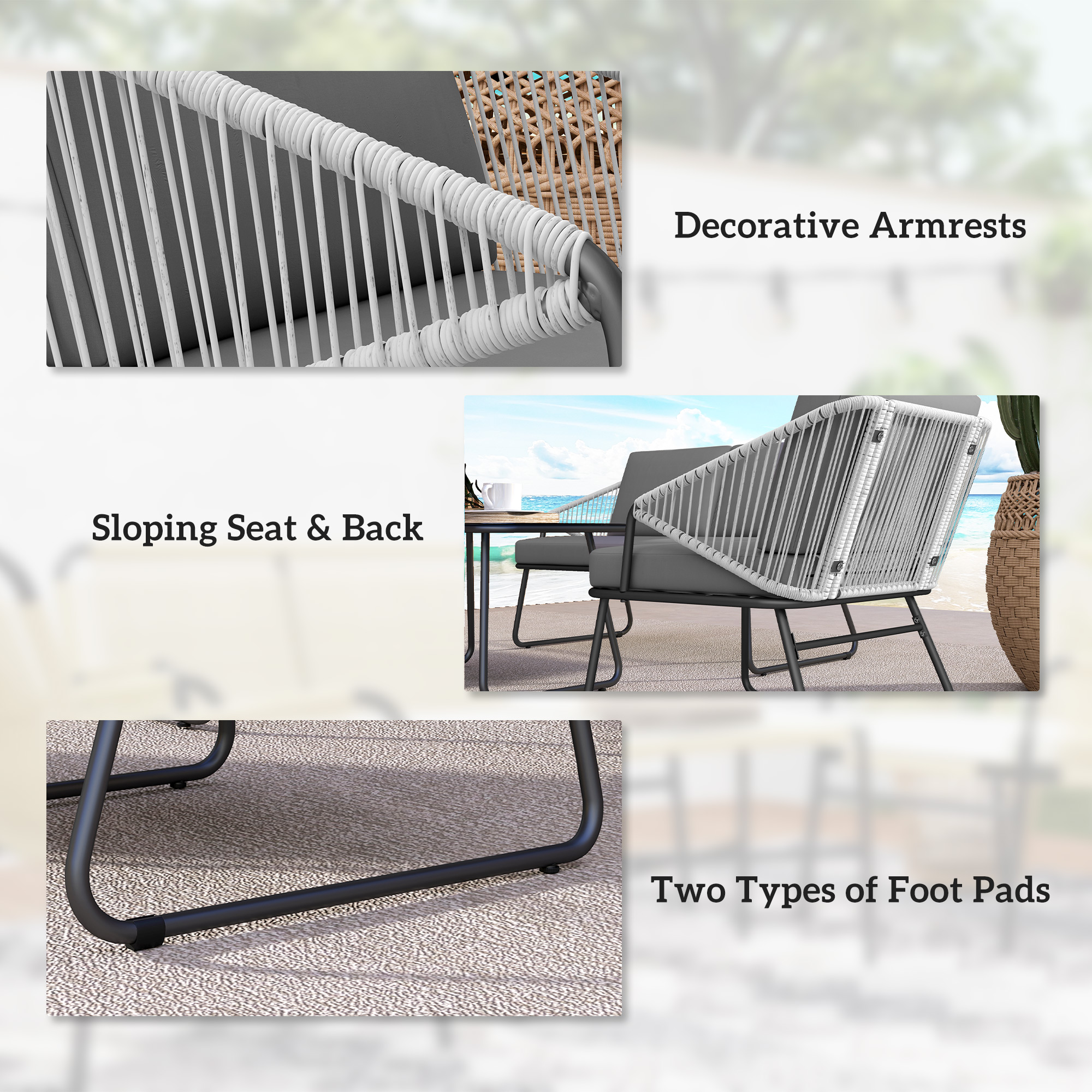 Four-Piece Rattan Strong Panel Outdoor Sofa Set-Grey — image 2
