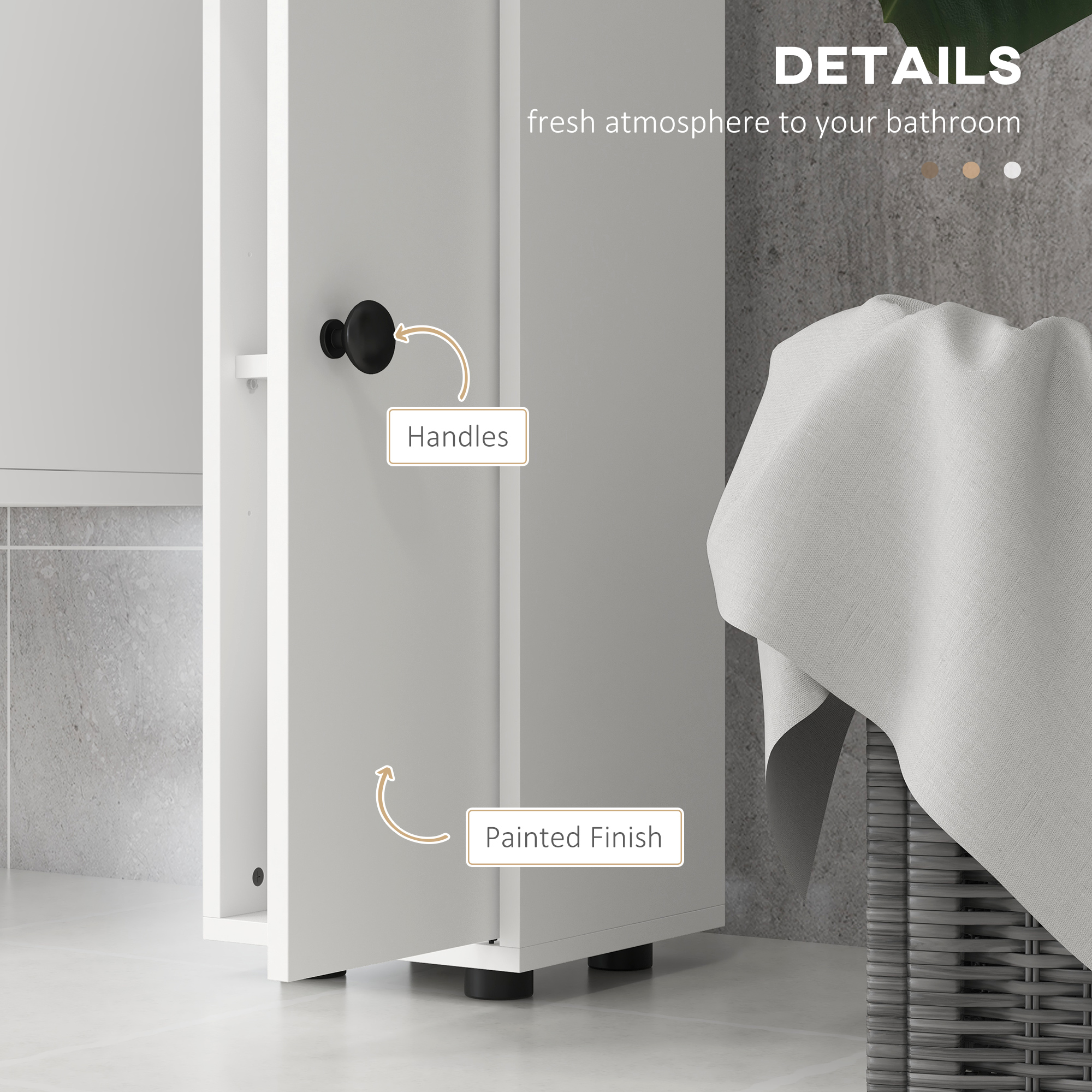 180cm Slim Bathroom Cabinet,with Drawer,Shelves And Cupboards-White — image 2