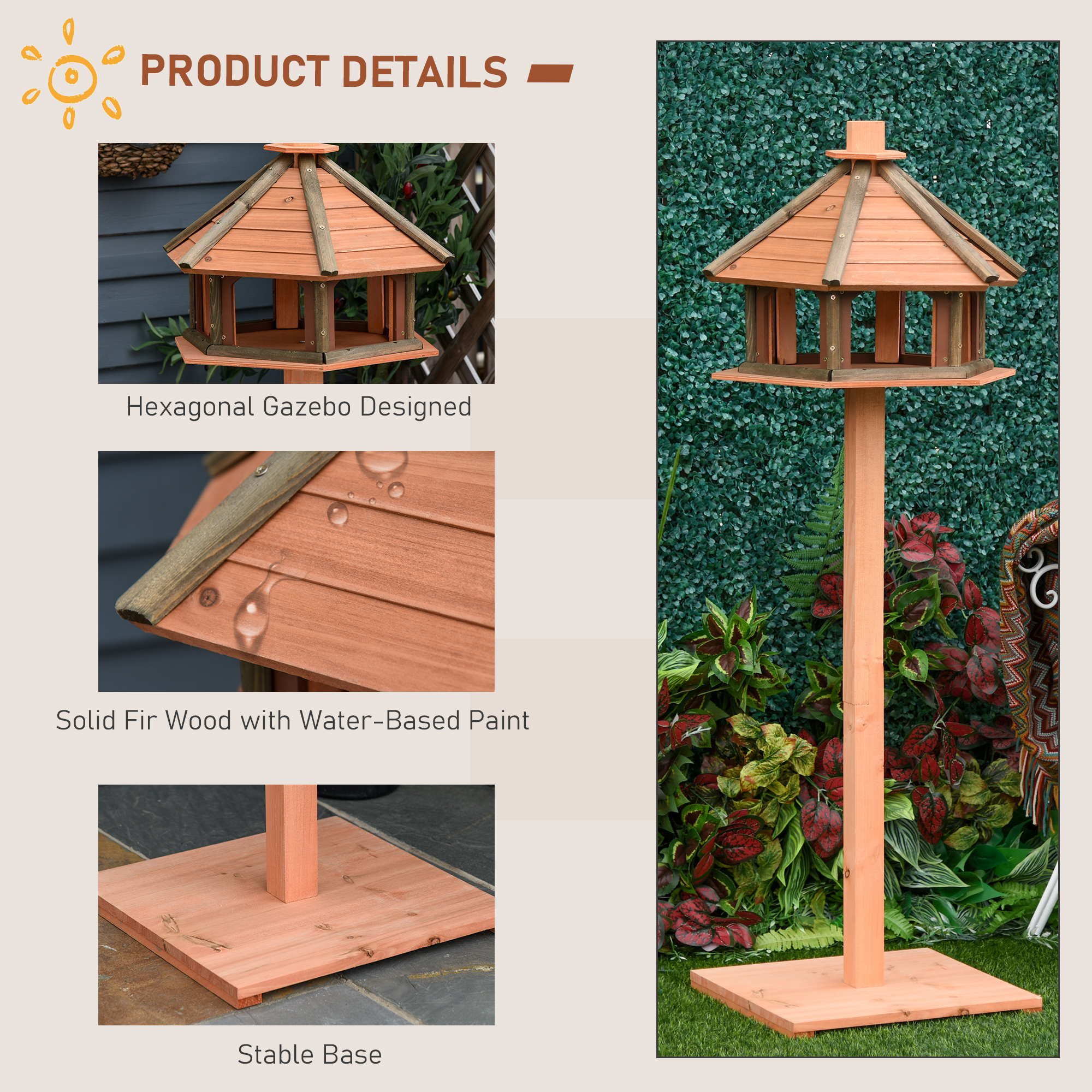 130cm Wooden Bird Table,Feeding Station With Roof