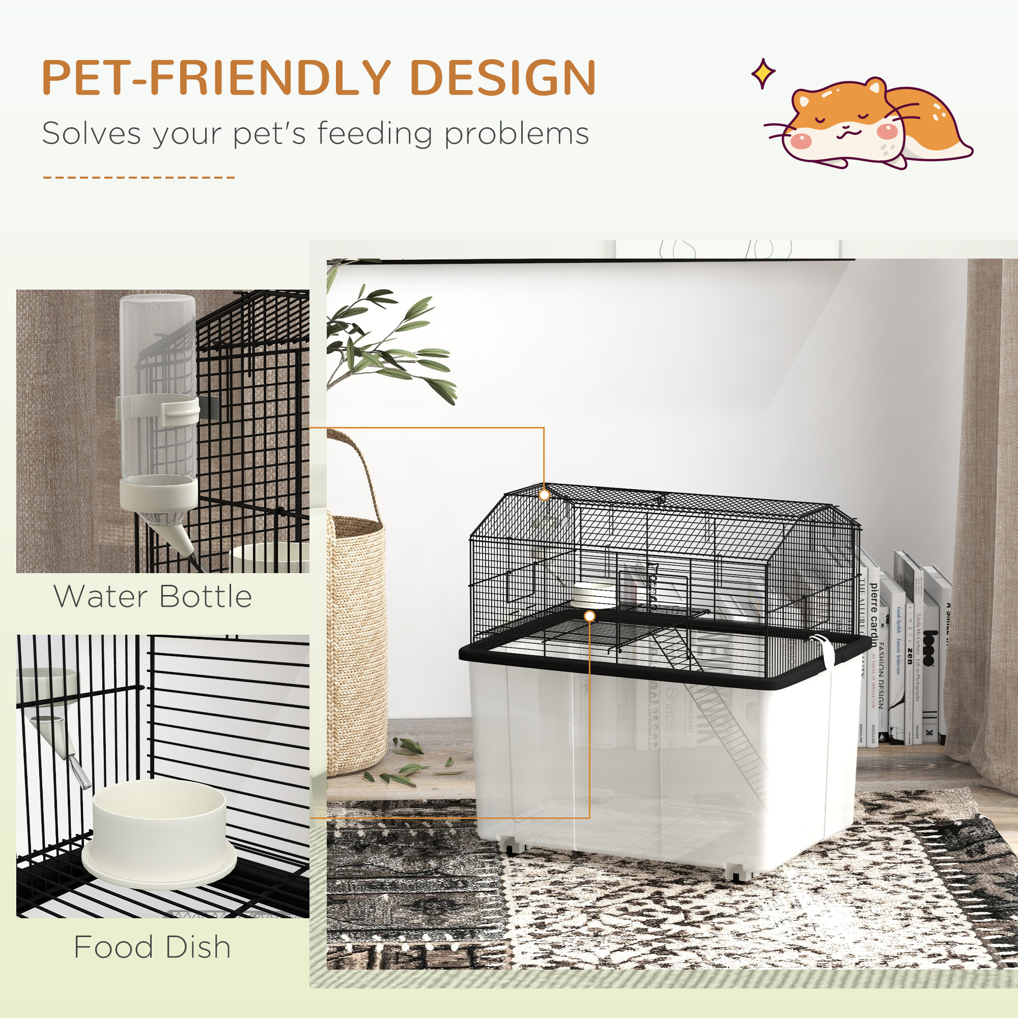 Two-Tier Gerbil Cage,Hamster Cage For Dwarf Hamster W/ Wheels,Deep Bottom,Food — image 5