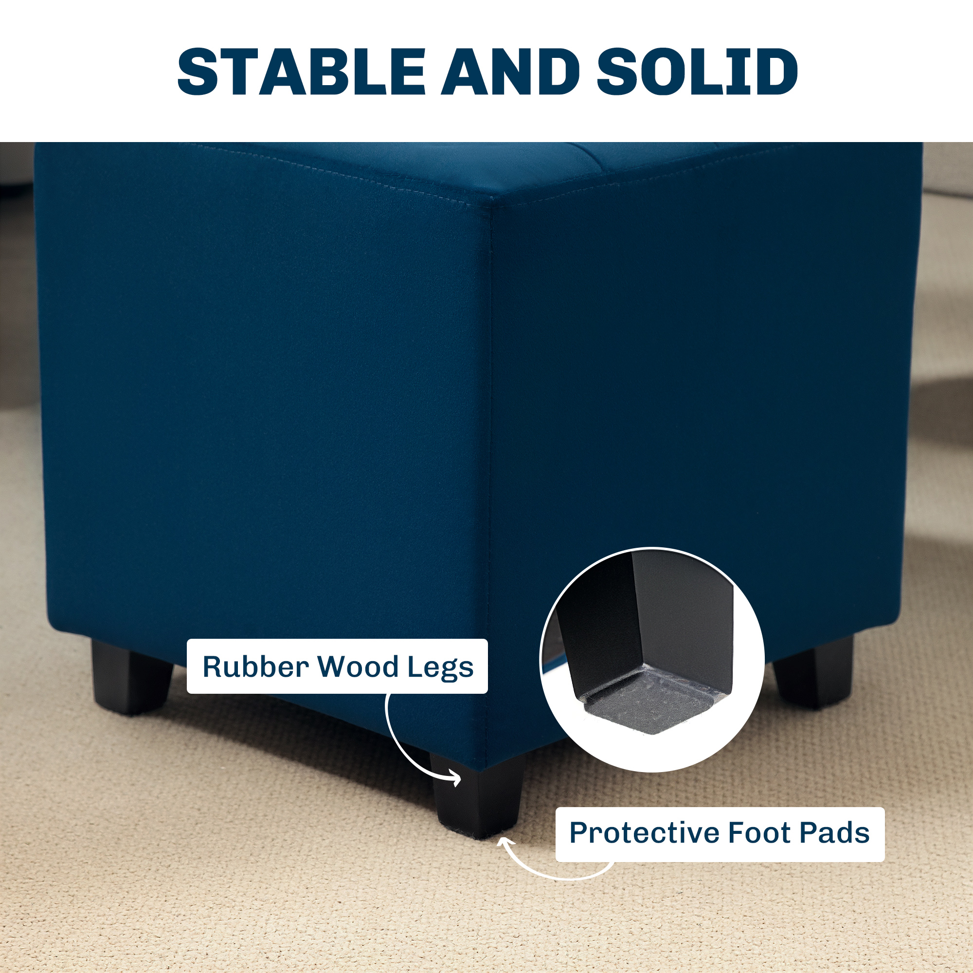 Velvet-Feel Square Ottoman-Blue — image 4