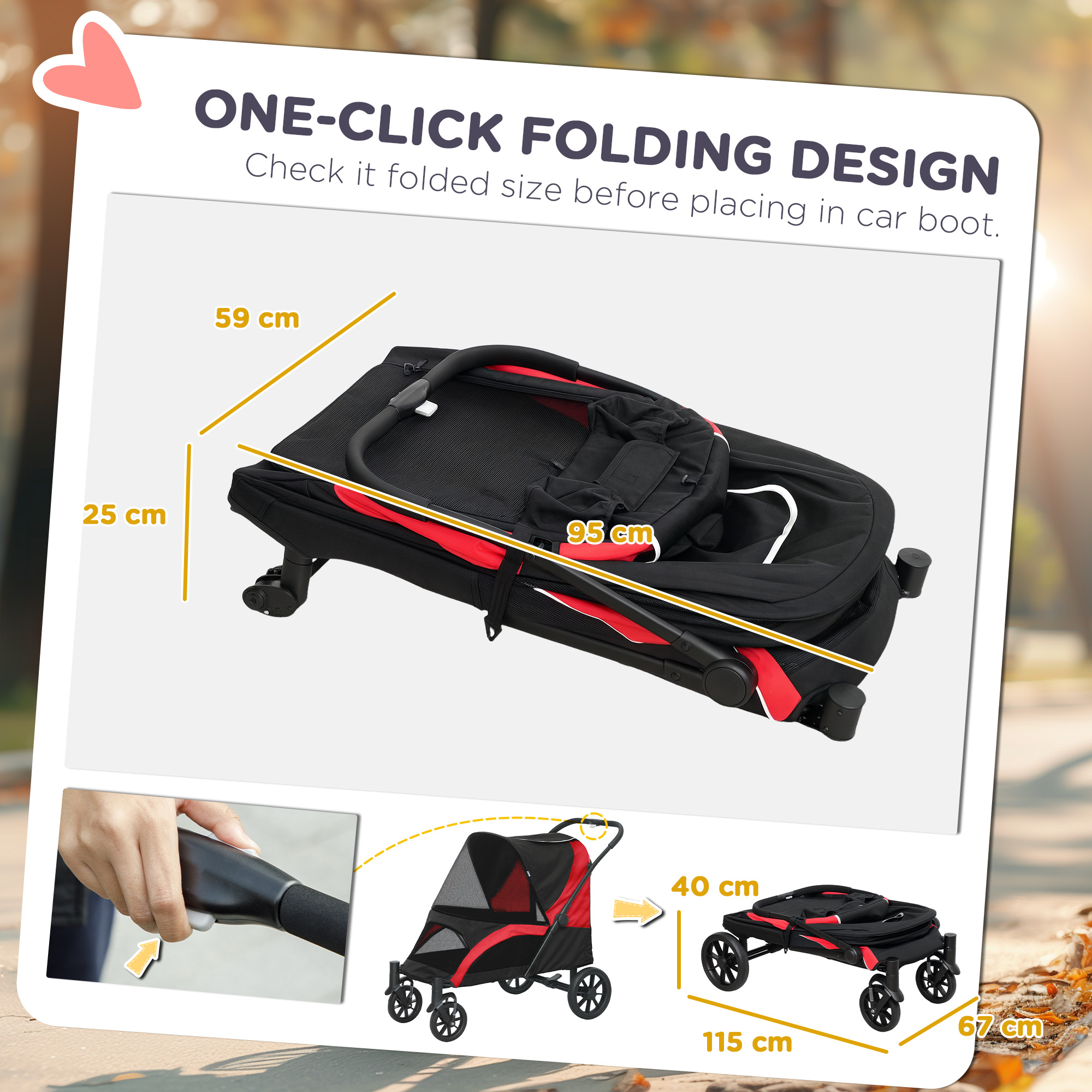 Foldable Pet Stroller For Large Dogs With Four Big Wheels,Shock-Absorbing — image 3