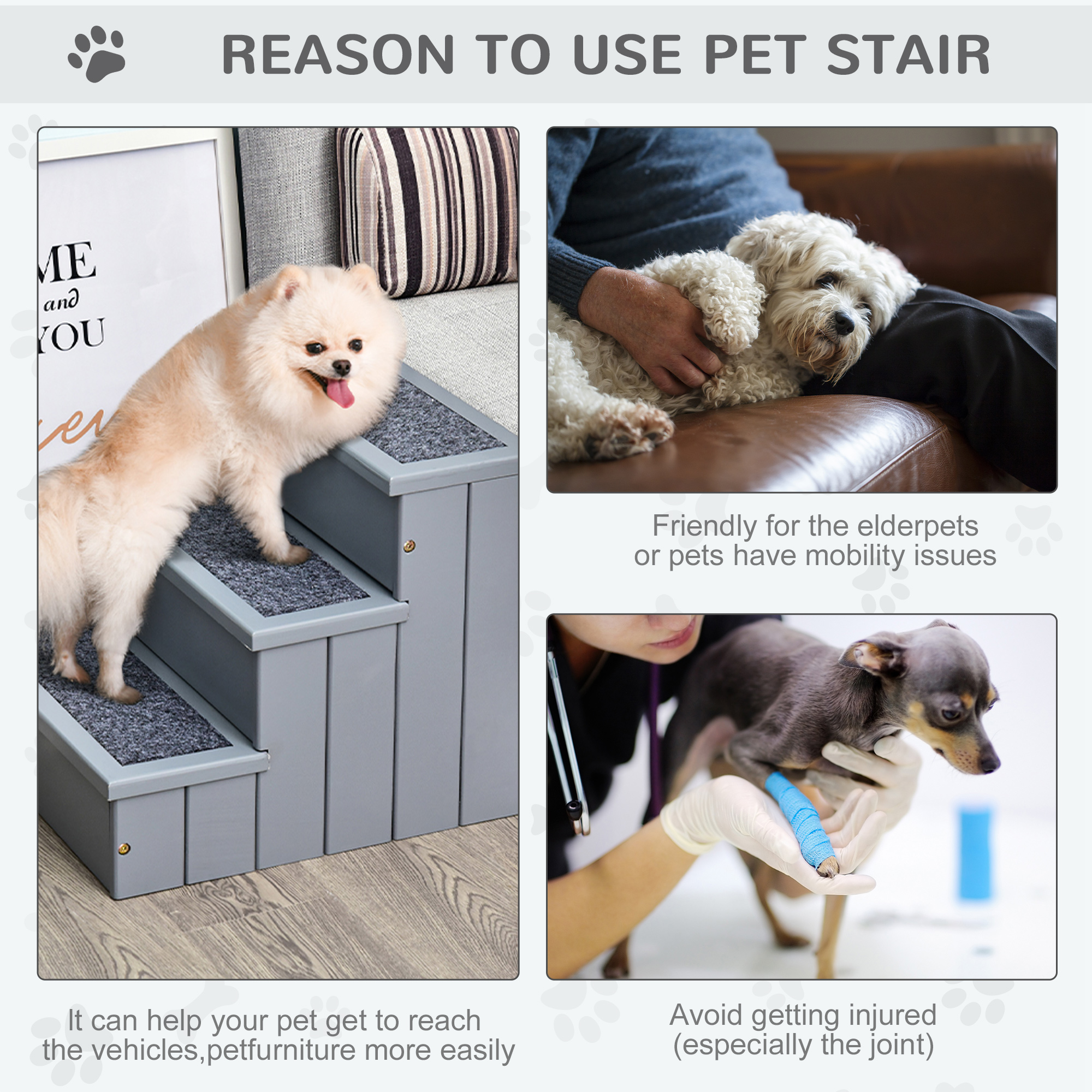 Dog Steps For Bed Sofa,3 Step Wooden Stairs Sofa,Pet With Storage Small Cats — image 3