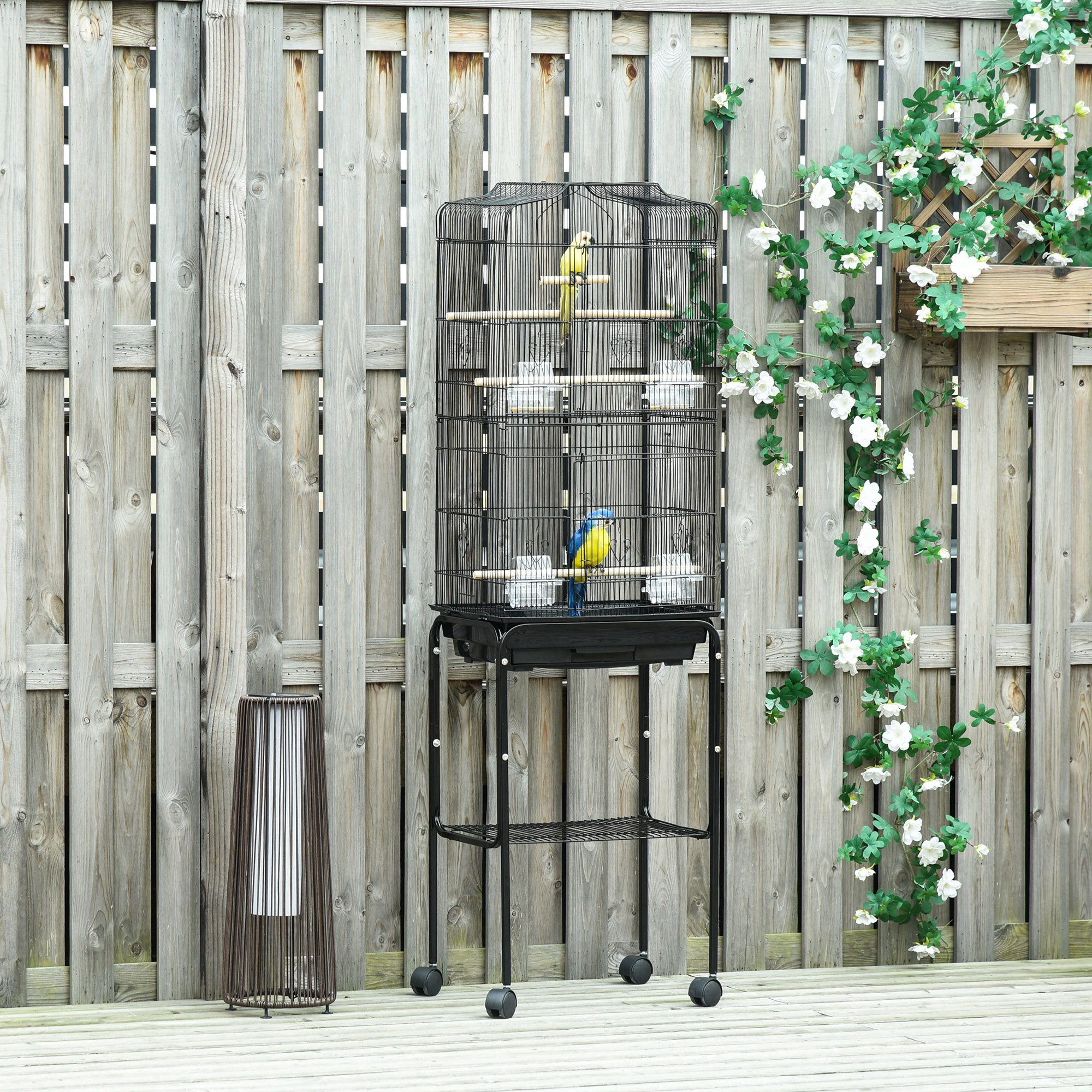 Bird Cage Budgie Cages For Finch Canary Parakeet With Stand Wheels Slide-out Tray Accessories Storage Shelf,Black 46.5 X 36 X 157 Cm detail photo 8