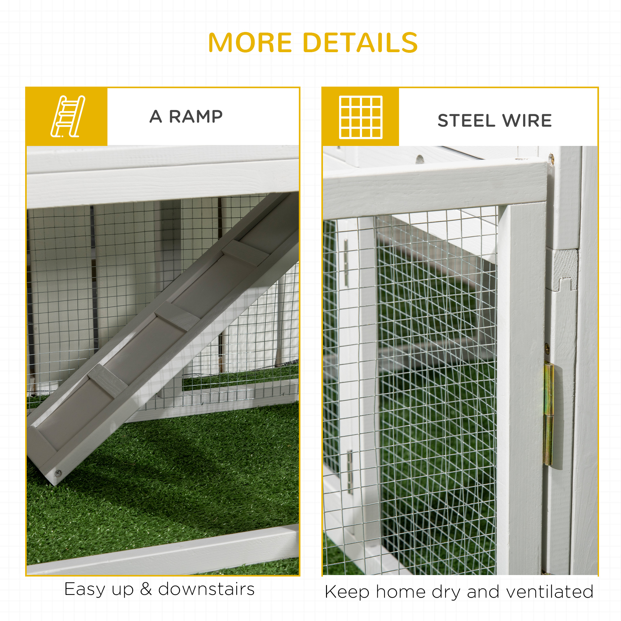 Indoor Rabbit Hutch,Guinea Pig Cage,with Slide-Out Tray,Large Fenced Area-Light Grey detail photo 4