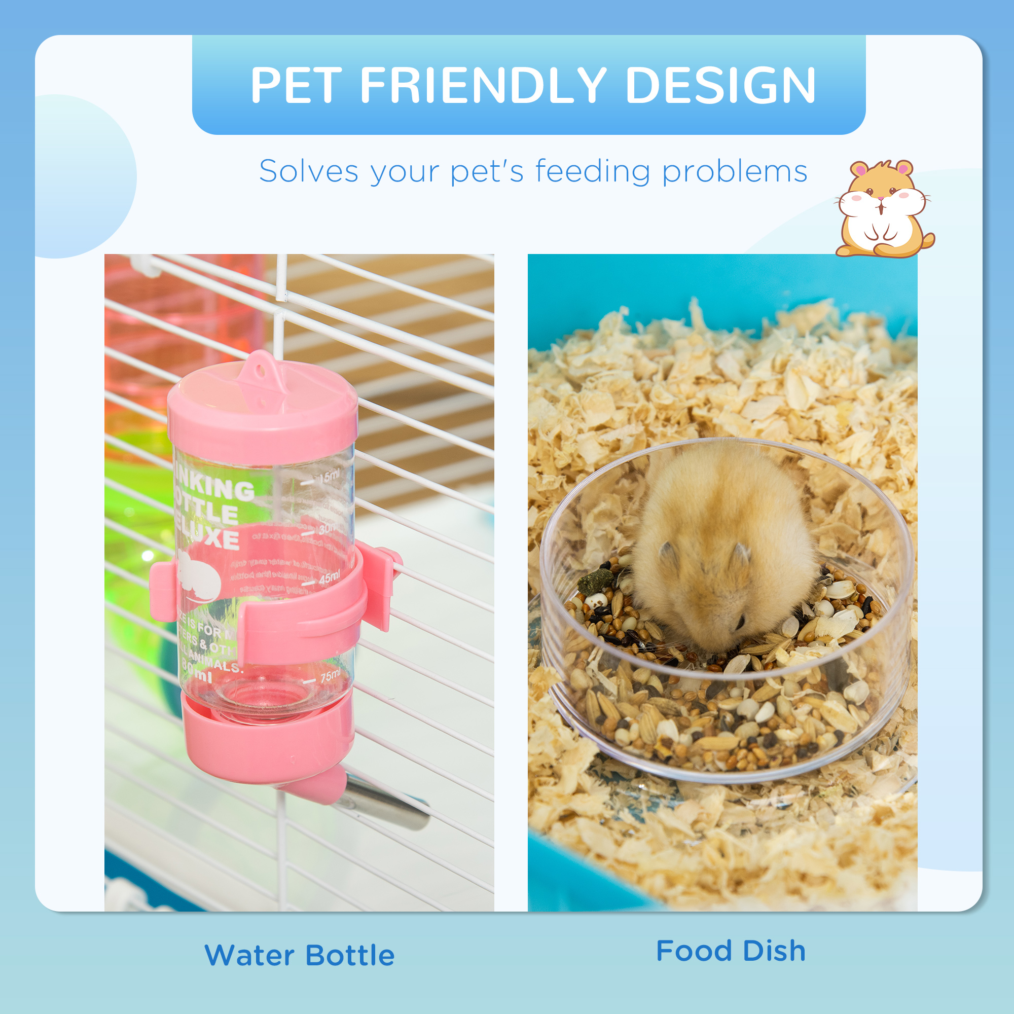 Hamster Cage W/ Water Bottle,Exercise Wheel,Tubes,Ramps-Light Blue — image 4