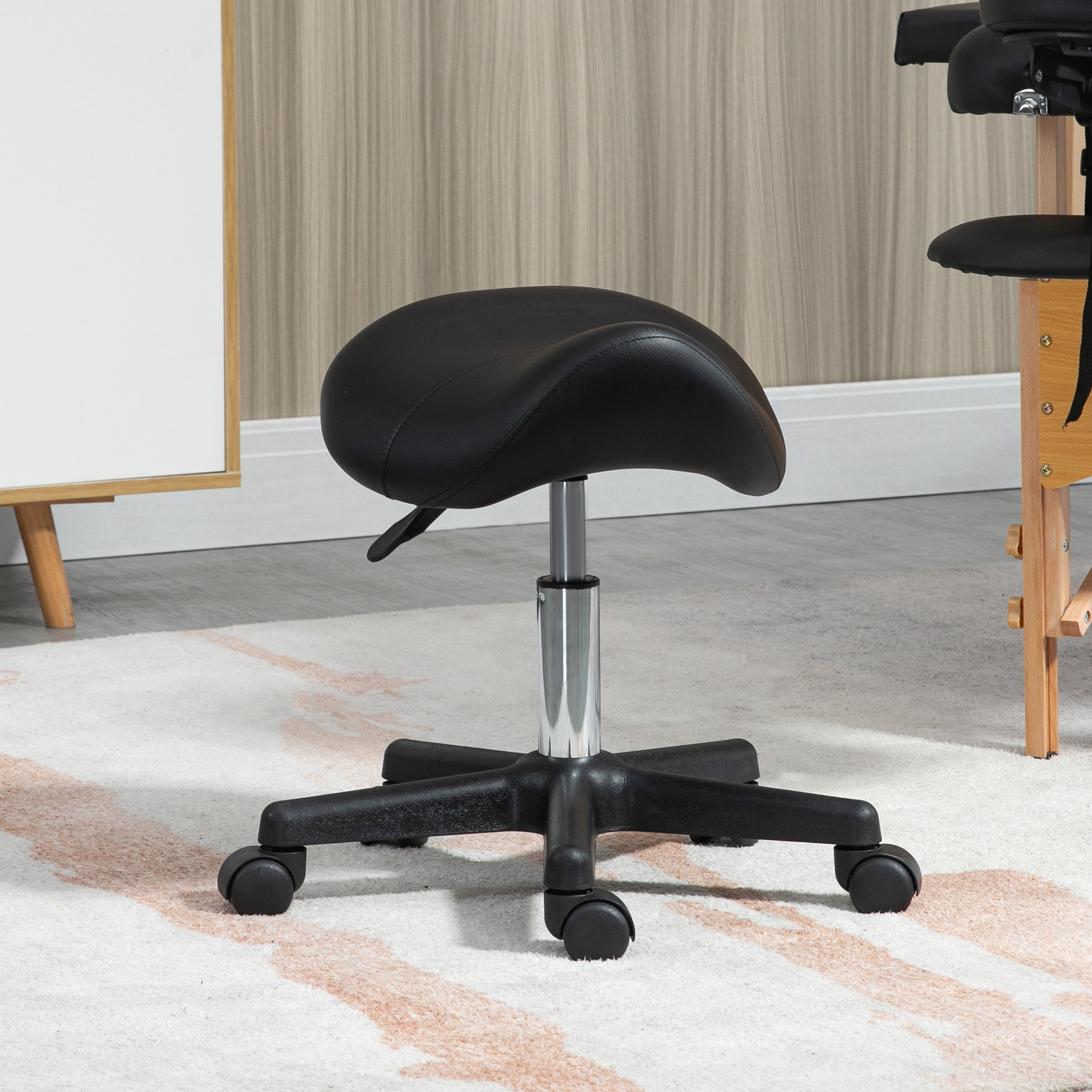 Saddle Stool,PU Leather Adjustable Rolling Salon Chair With Steel Frame — image 5