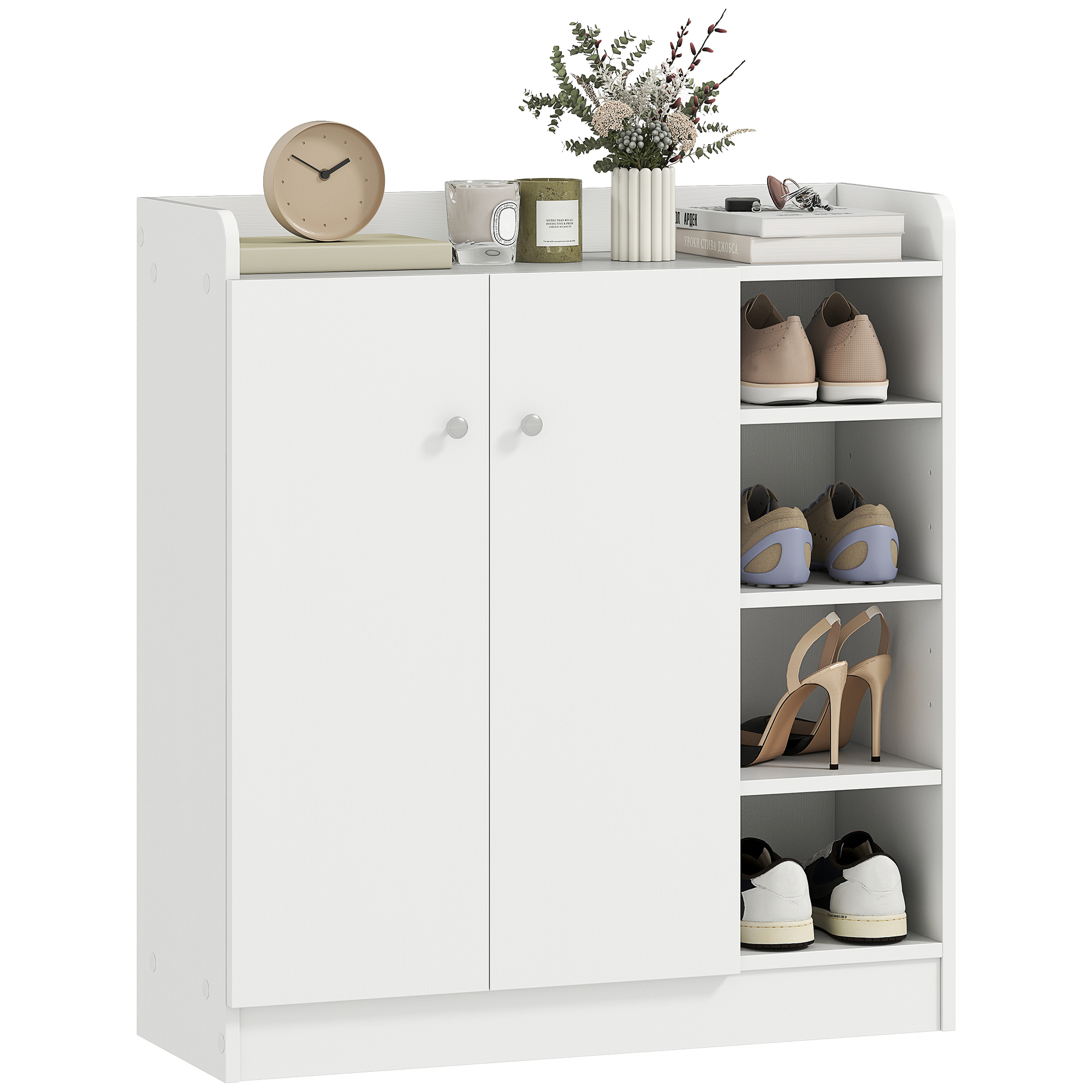 Shoe Storage Cabinet Two Doors W/ Adjustable 4 Shelves Cupboard Footwear Rack — image 2