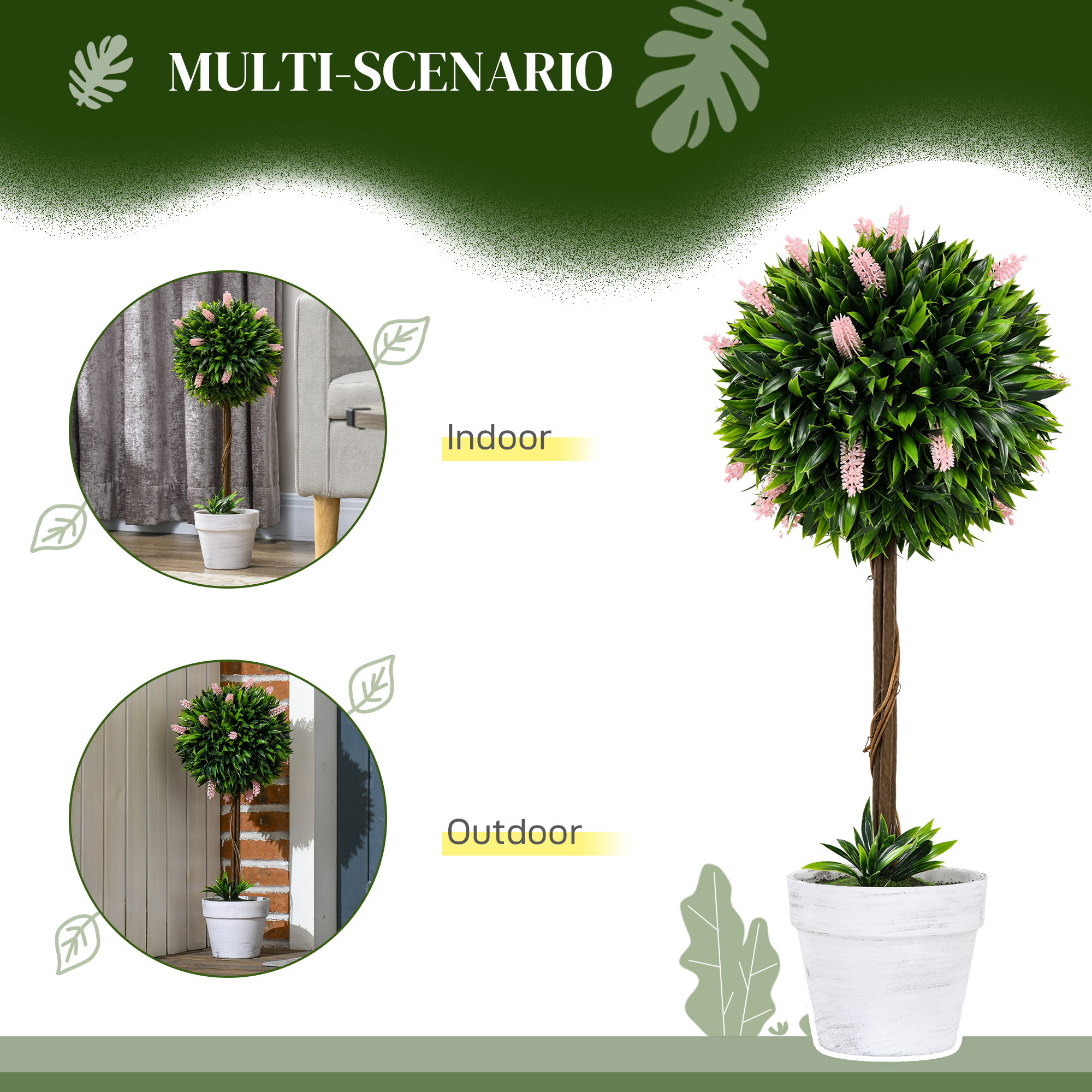 Set Of 2 Decorative Artificial Plants Ball Trees With Flower For Home Indoor — image 3