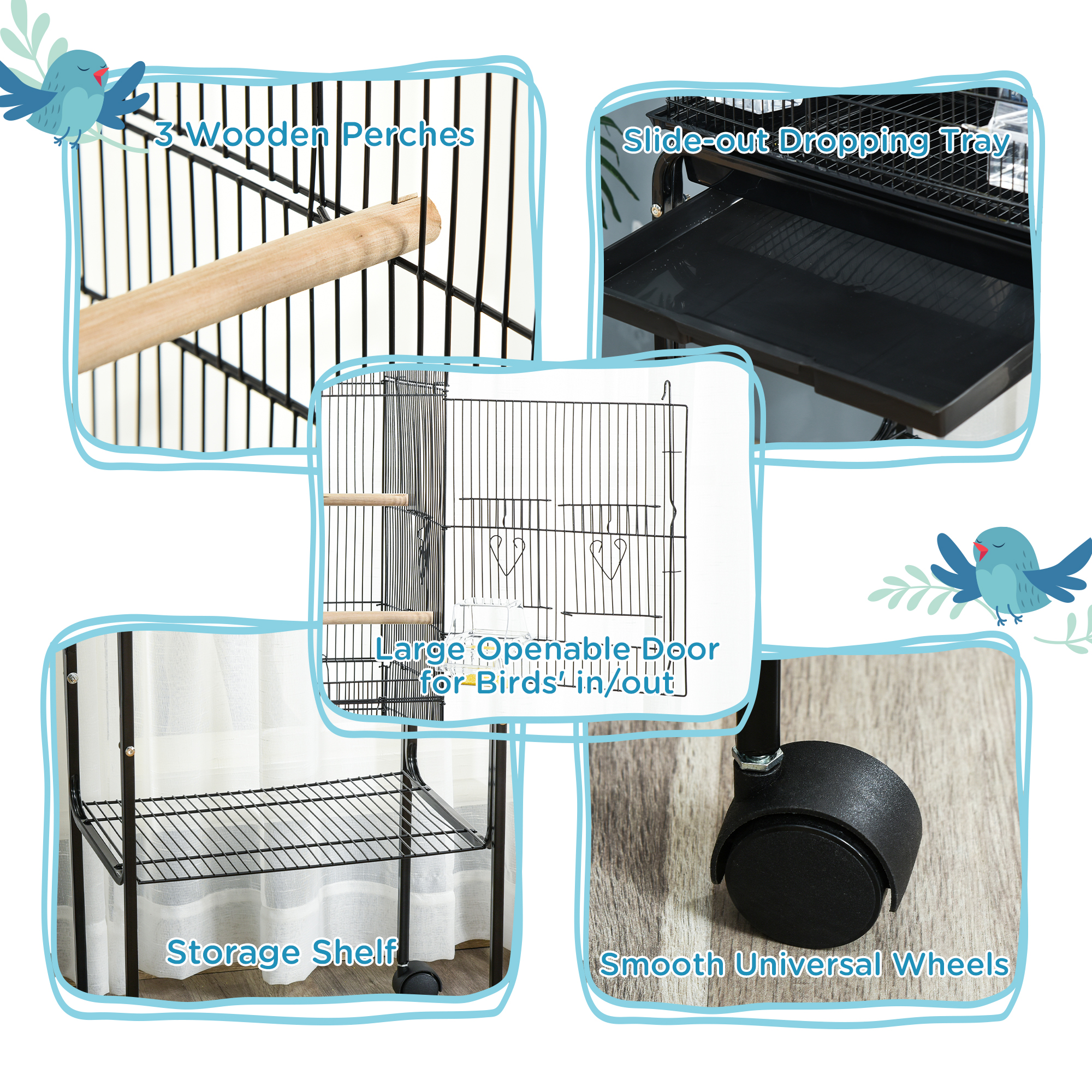 Bird Cage Budgie Cages For Finch Canary Parakeet With Stand Wheels Slide-out — image 4