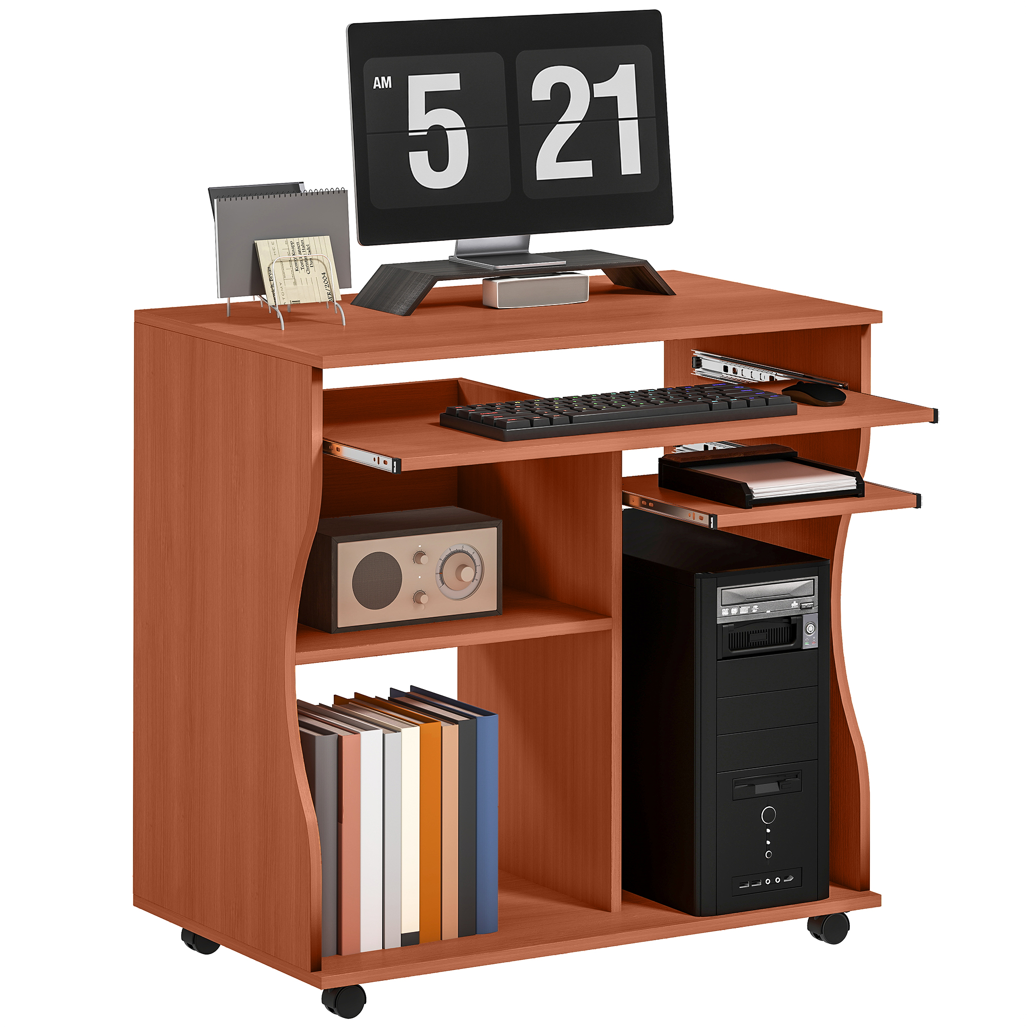 Multi-Storage Compact Work Desk,with Wheels-Cherry Wood Colour — image 5