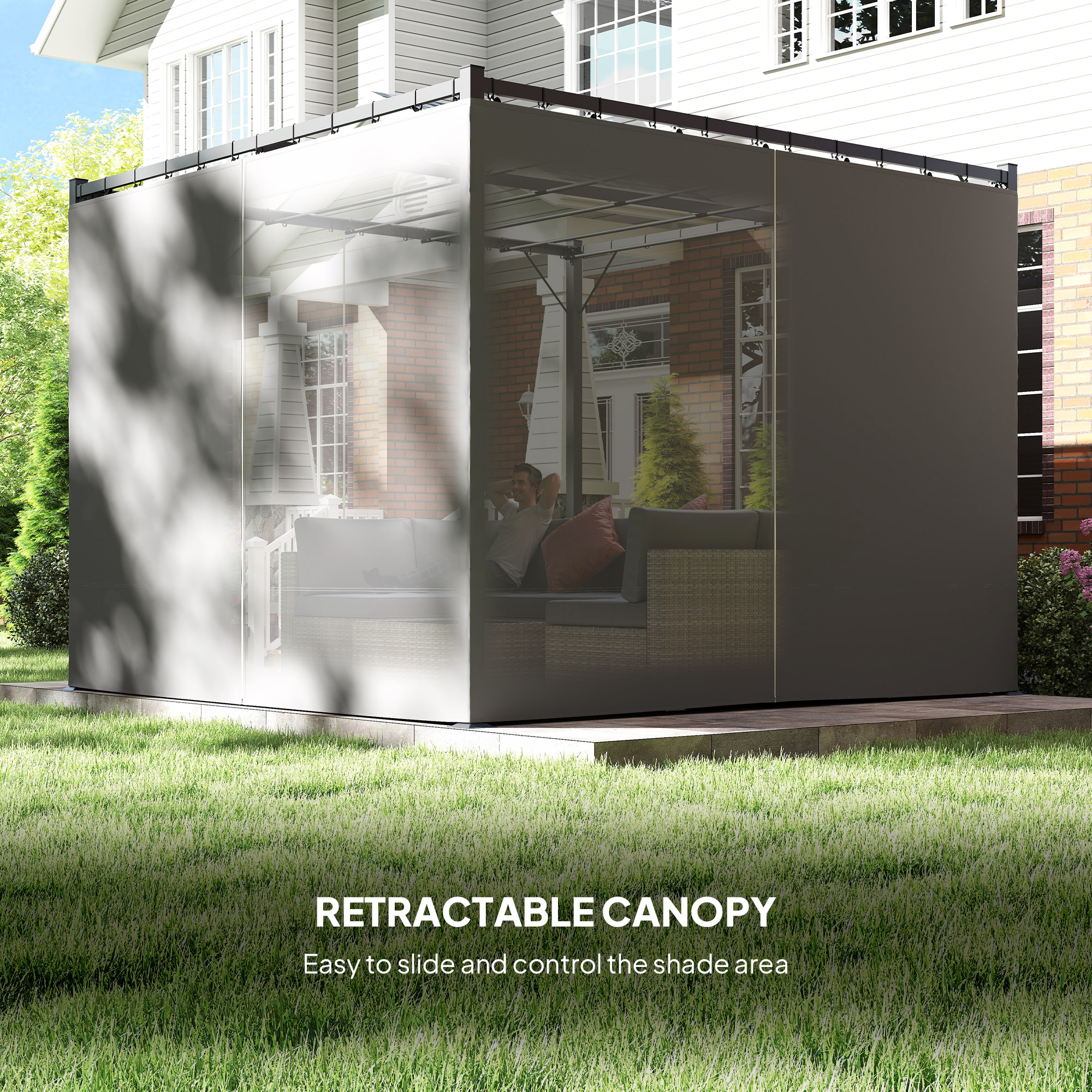 3 X 3m Moving Canopy Metal Pergola,with Curtains-Grey